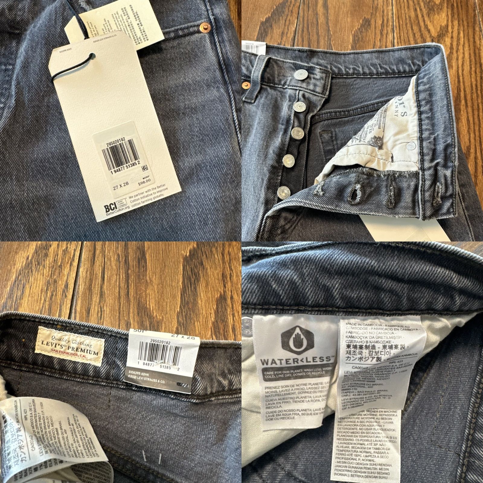 Levi's Levi's 501 Skinny High Rise Button Fly Jeans Womens 27x28 Faded Black Gray Size 27" / US 4 / IT 40 - 9 Thumbnail