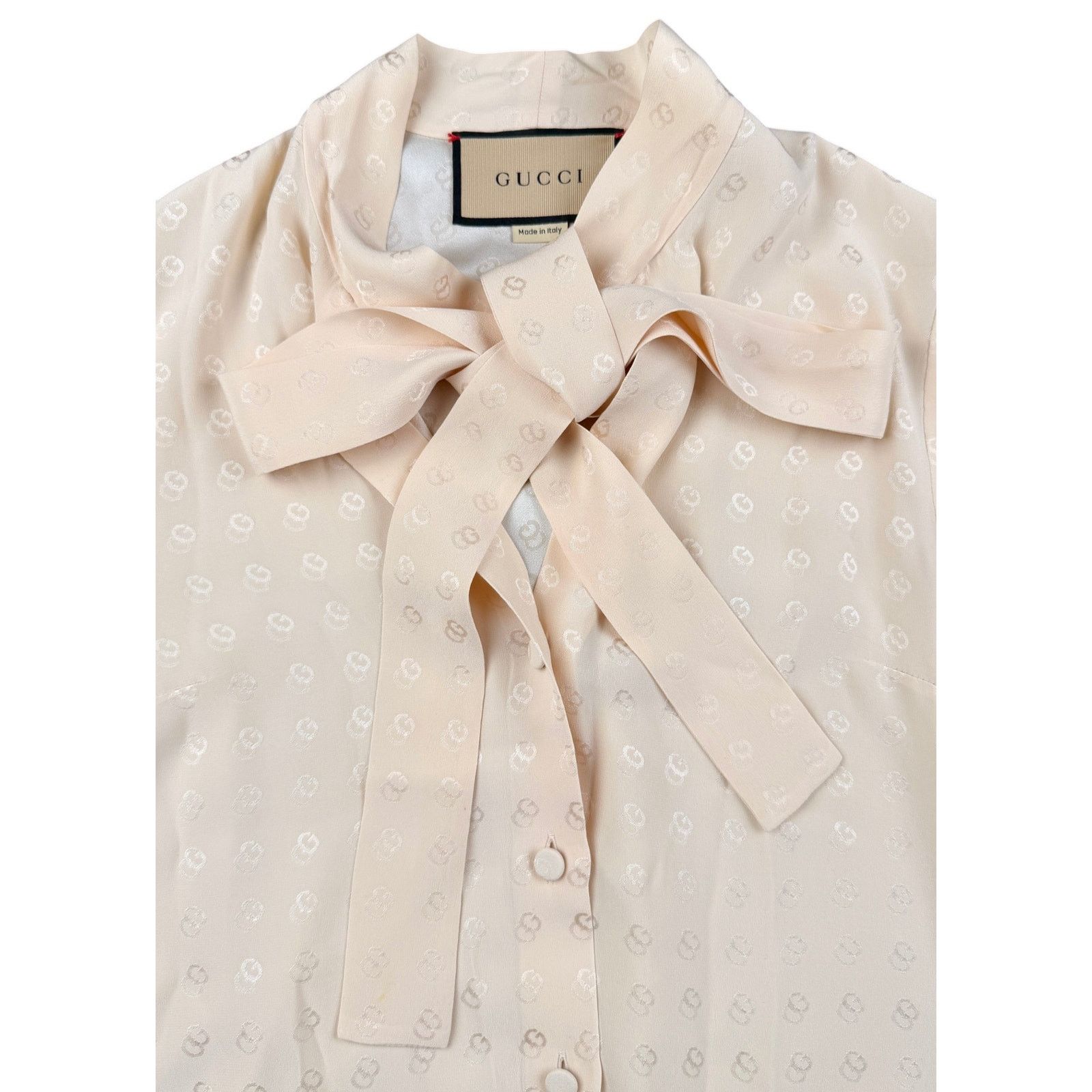 Gucci Gucci Ecru GG silk jacquard blouse, self-tie neck bow Sz 36 Size XS / US 0-2 / IT 36-38 - 3 Thumbnail