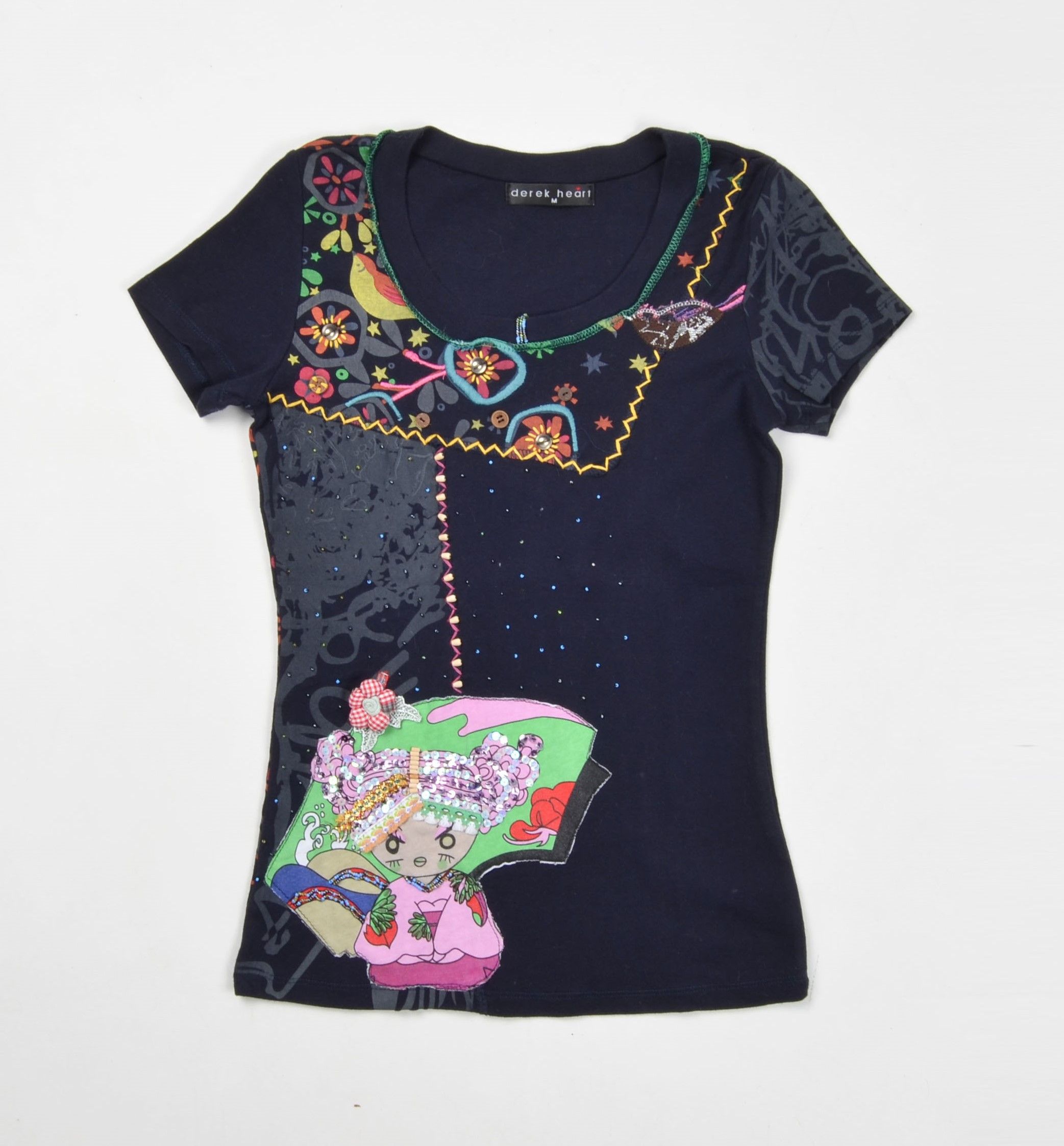 Vintage Vintage Derek Heart Y2K Babydoll Kidcore Embroidered Top Size M / US 6-8 / IT 42-44 - 4 Thumbnail
