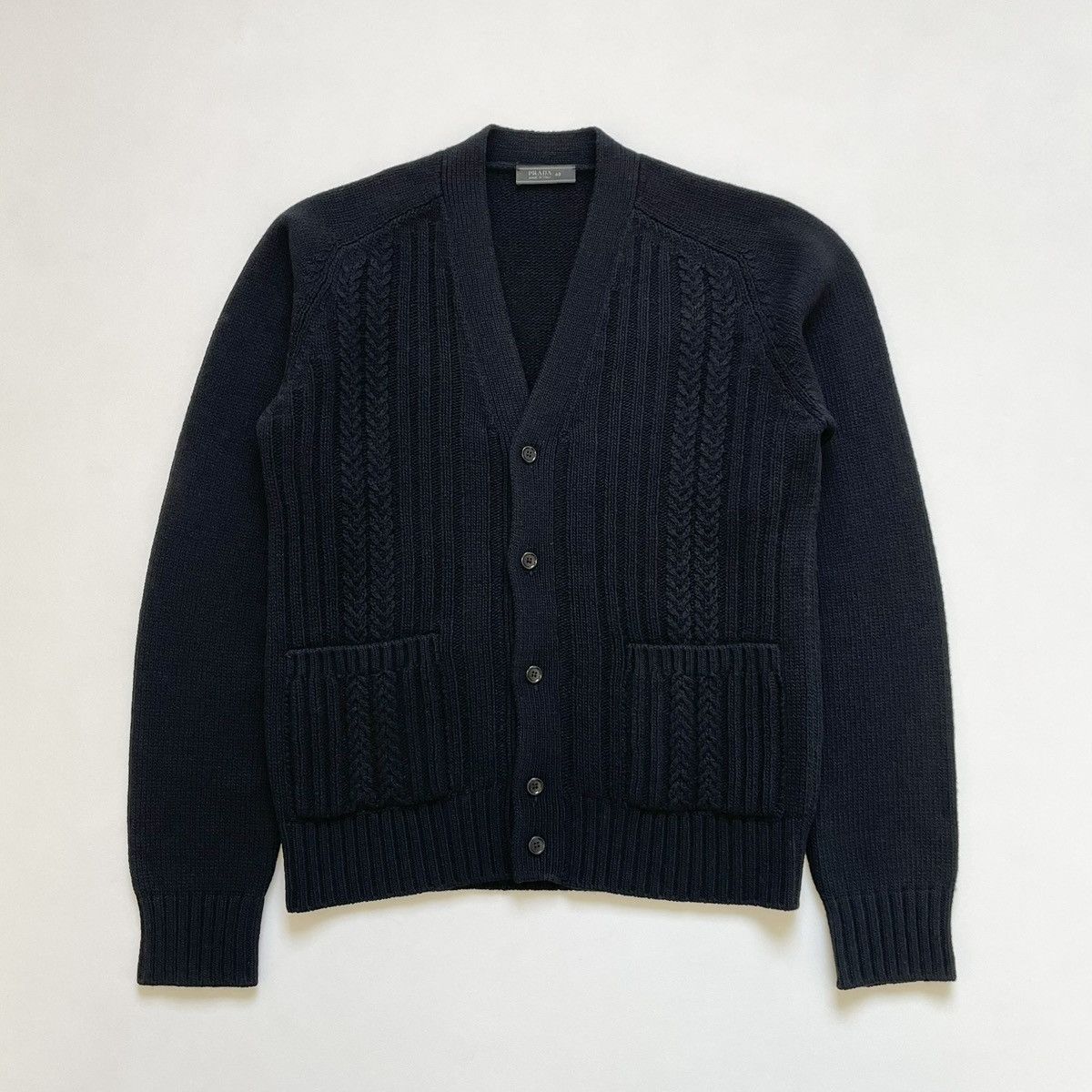 Prada A/W 09 Black Wool ‘Ribbed Chevron’ Cardigan Size US M / EU 48-50 / 2 - 2 Thumbnail