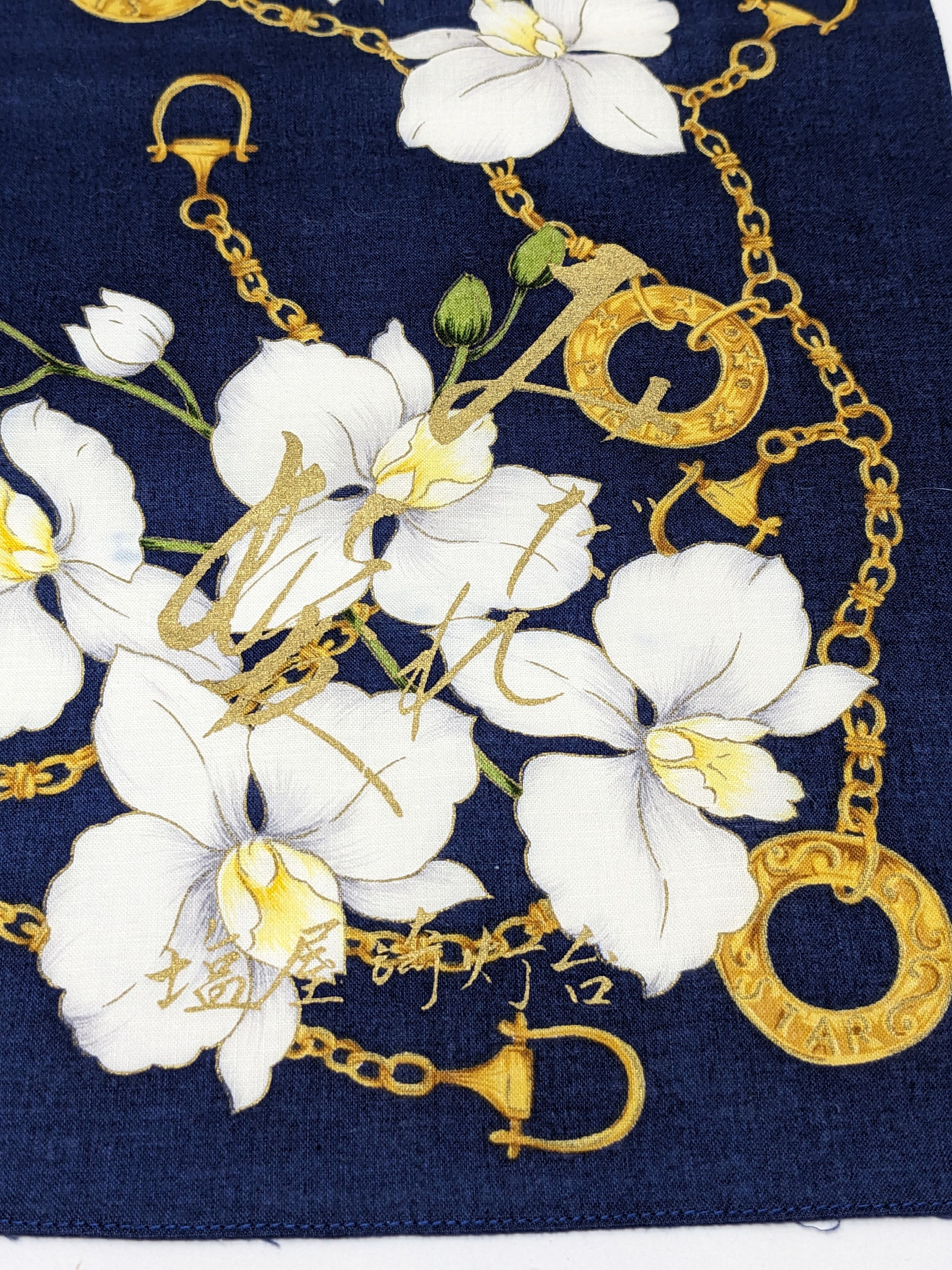 Japanese Brand Japanese Signed Equestrian Handkerchief Gold Horsebits Size ONE SIZE - 2 Thumbnail