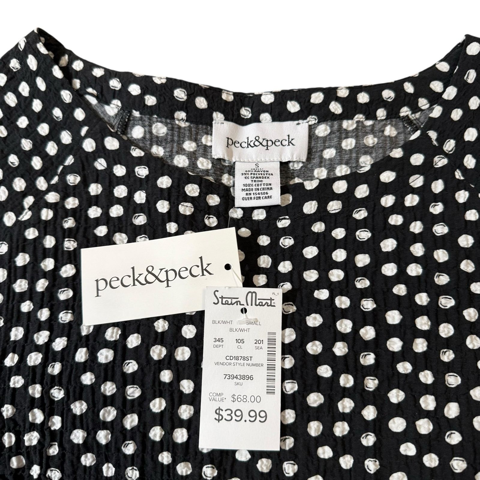 Other NEW Peck & Peck Blouse Top Crinkle Texture Black White Small Size S / US 4 / IT 40 - 3 Thumbnail