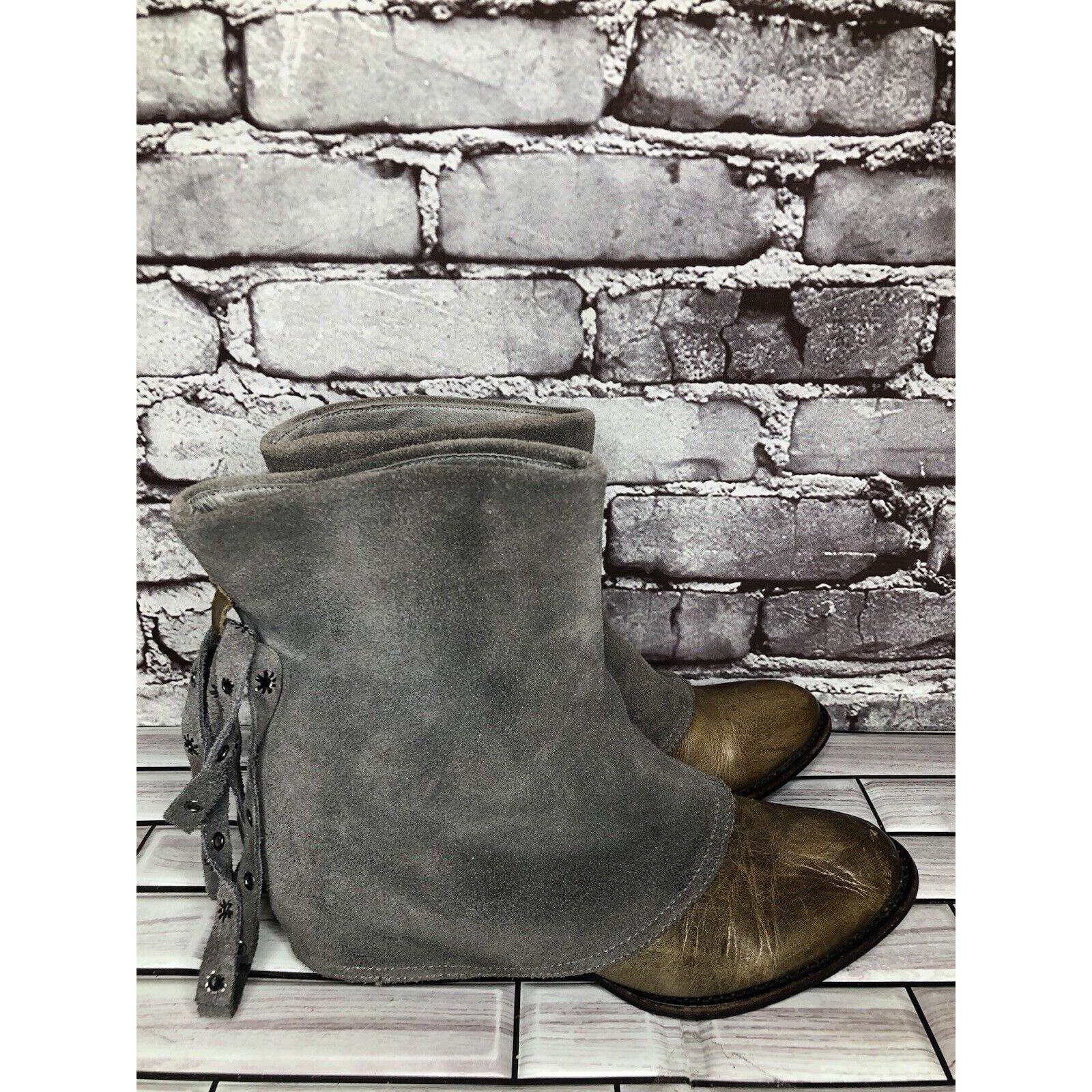 Other Antelope Gray Suede Taupe Leather Dress Casual Heel Boots Wo Size US 6.5 / IT 36.5 - 18 Thumbnail