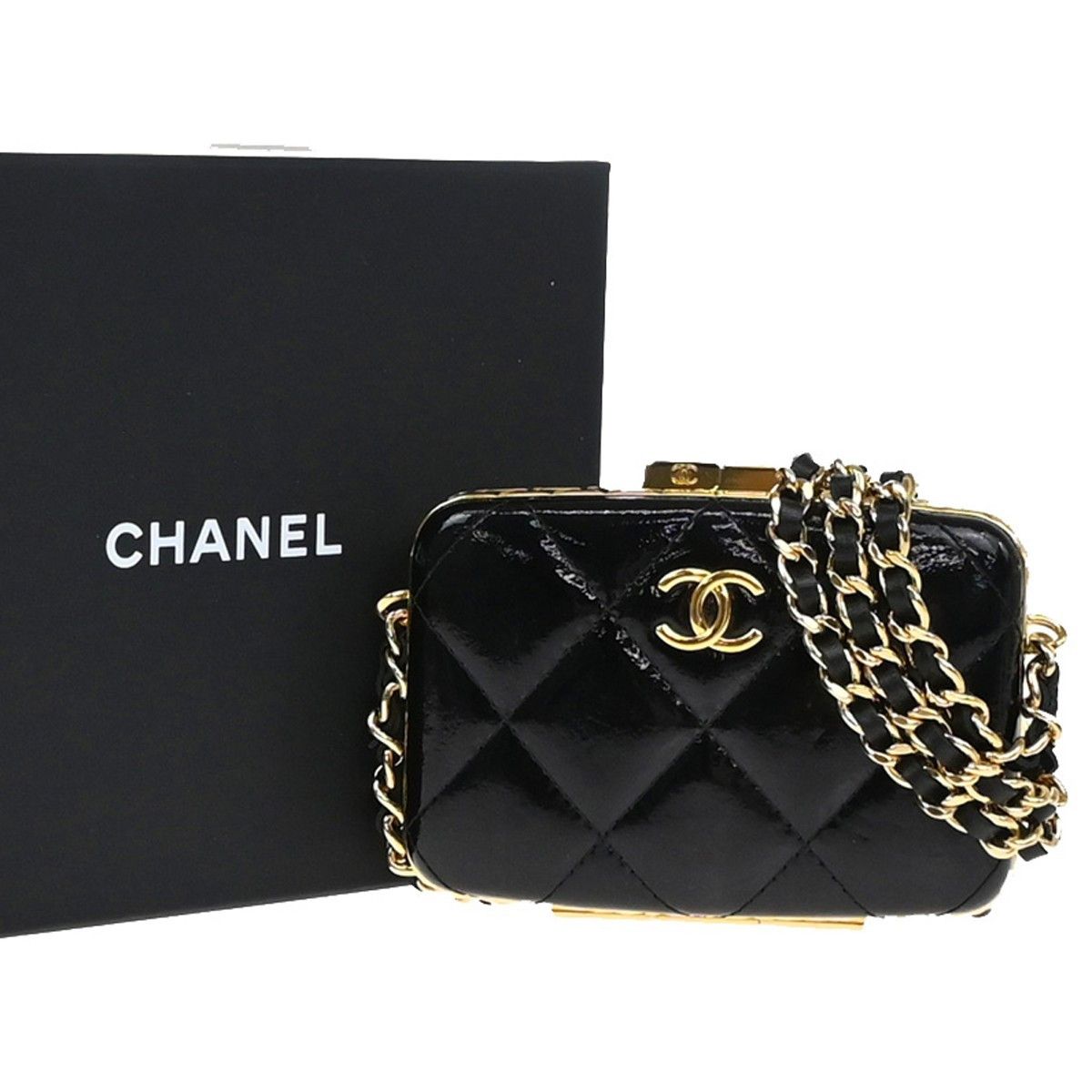 Chanel Chanel Framed Box Clutch with Chain Quilted Patent Size ONE SIZE - 1 Thumbnail