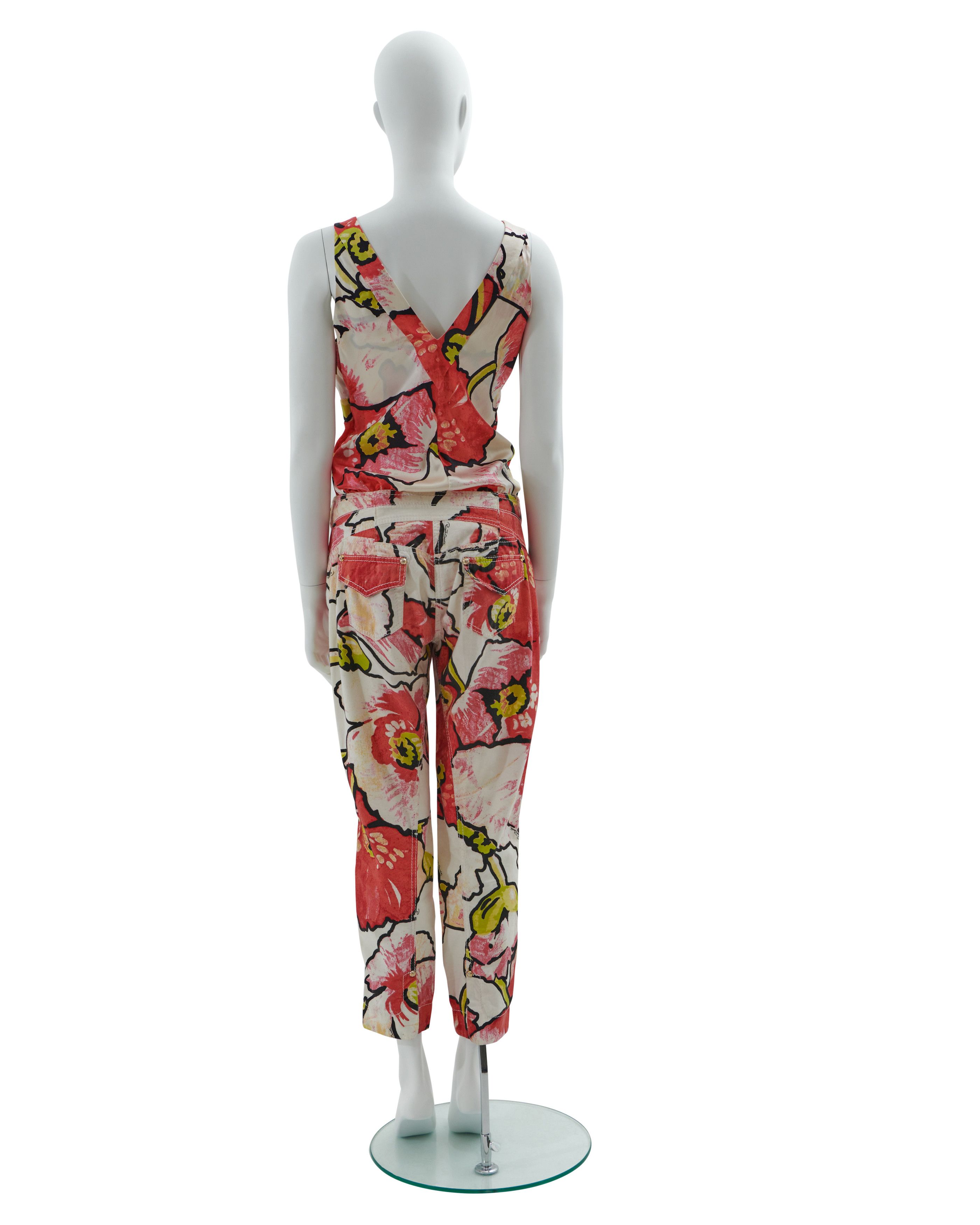 Roberto Cavalli S/S 2005 Red floral print top and pants set Size S / US 4 / IT 40 - 3 Thumbnail