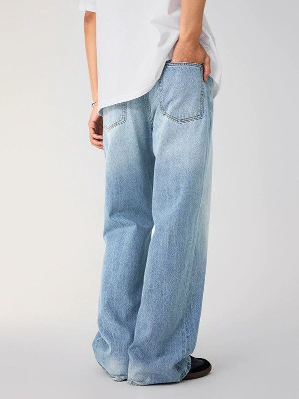 Jean Blue distressed whisker men's straight washed jeans Size US 32 / EU 48 - 4 Thumbnail