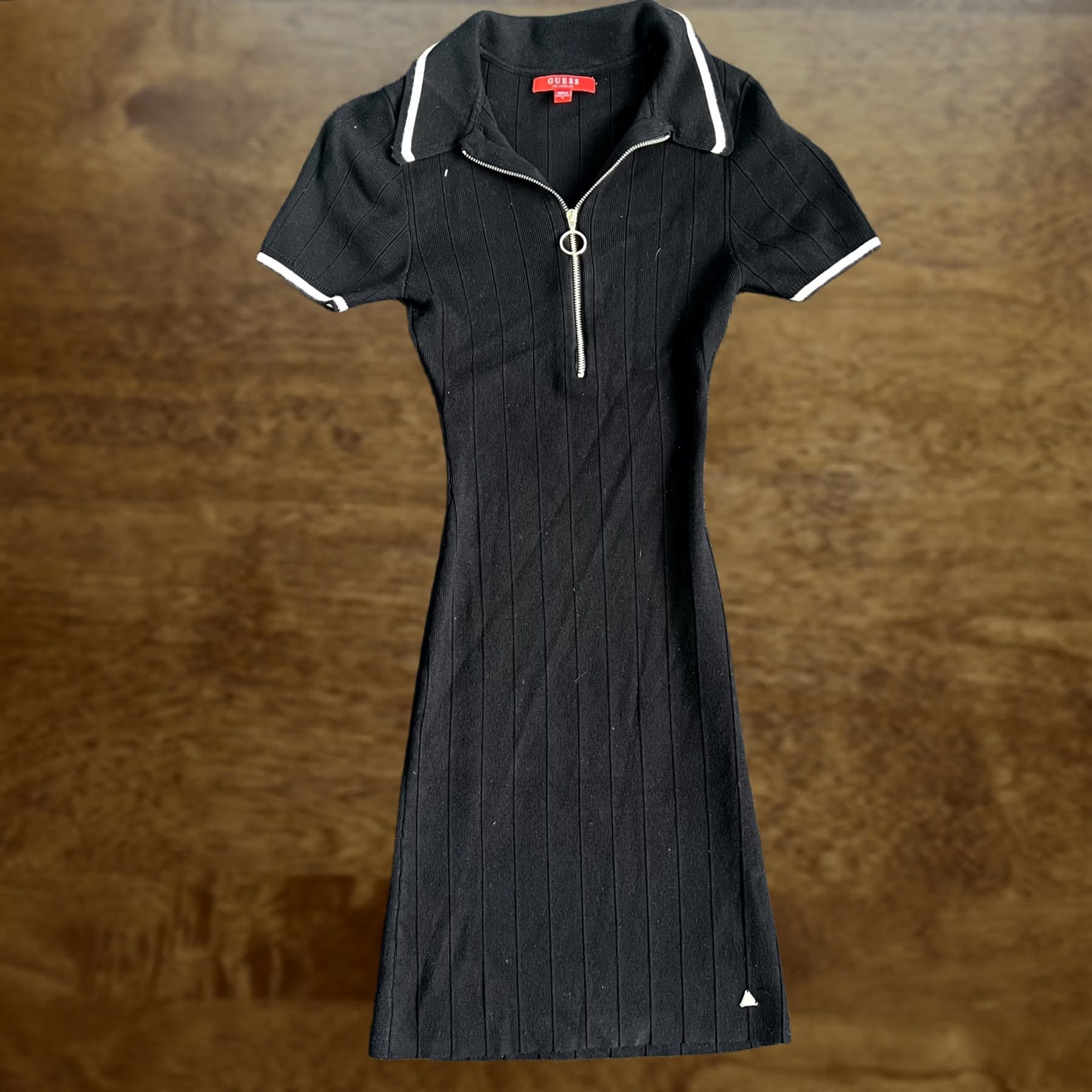 Guess Guess Dress Womens Small Black Knit Collared Short Sleeve Zip Bodycon Sweater Size S / US 4 / IT 40 - 1 Thumbnail
