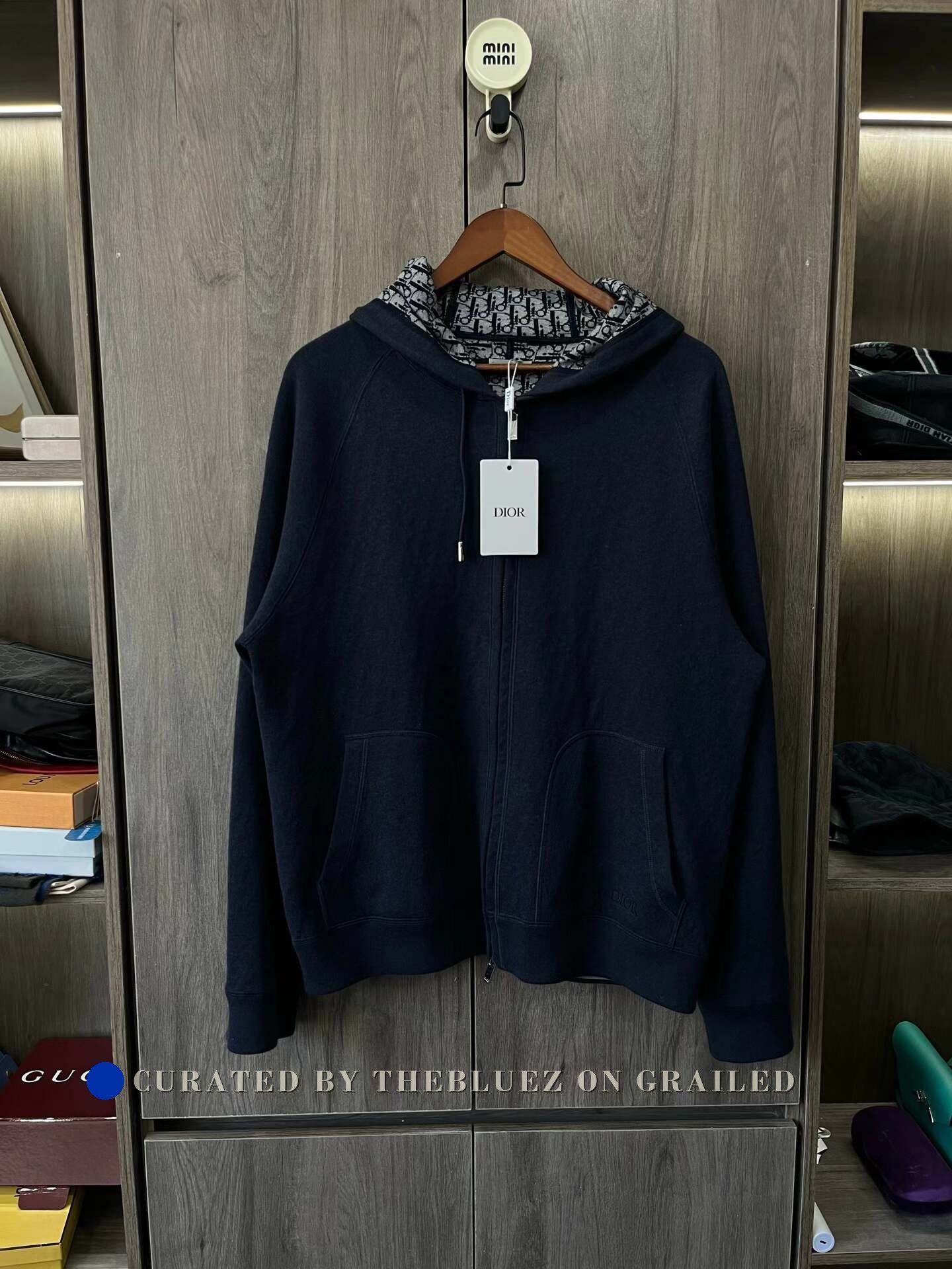 Dior × Hedi Slimane Dior Homme Bee Logo Navy Blue Zip Sweatshirt