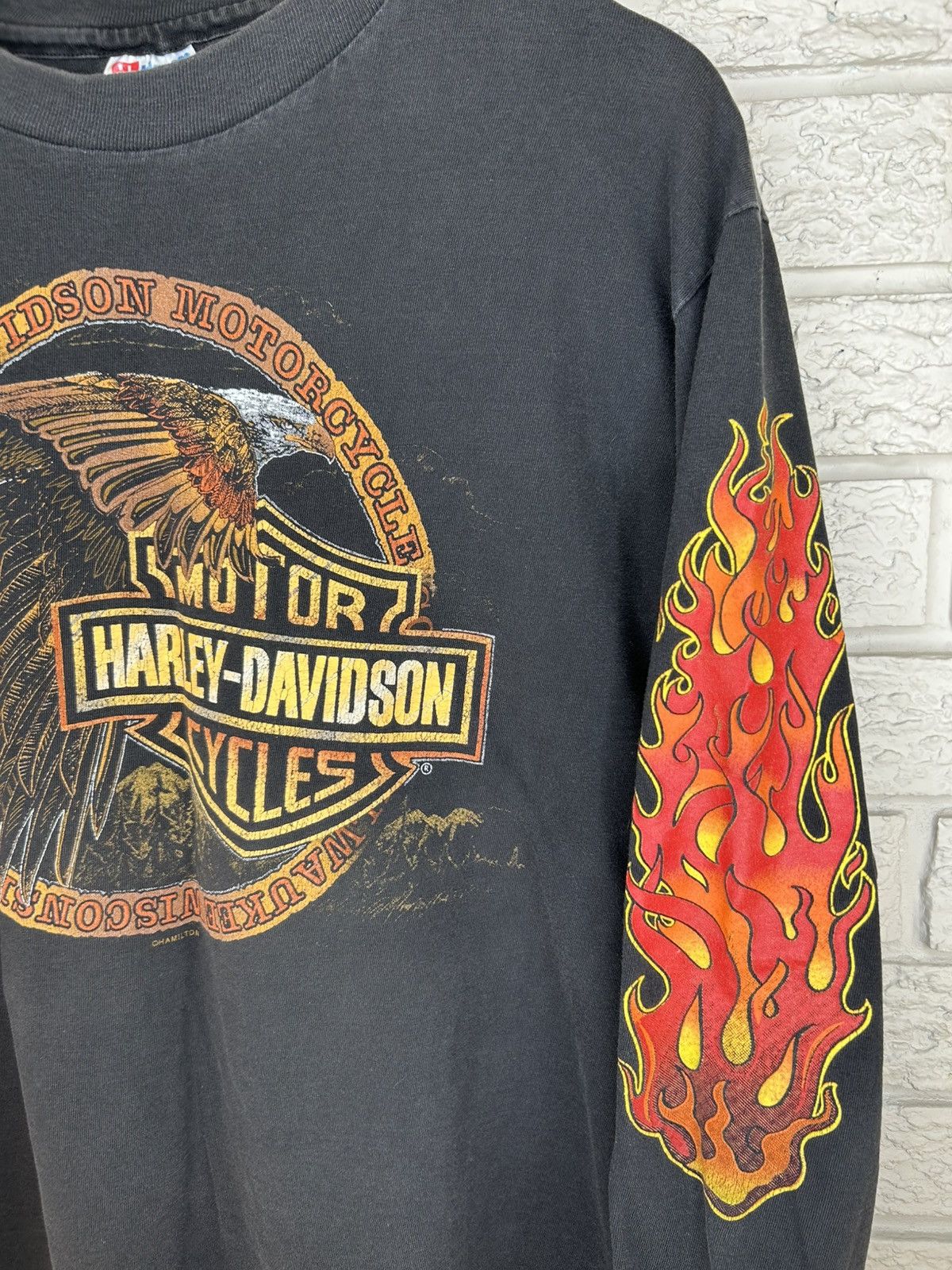 Harley Davidson RARE Vintage 80s Harley Davidson Flame Long Sleeve Shirt Size US L / EU 52-54 / 3 - 3 Thumbnail