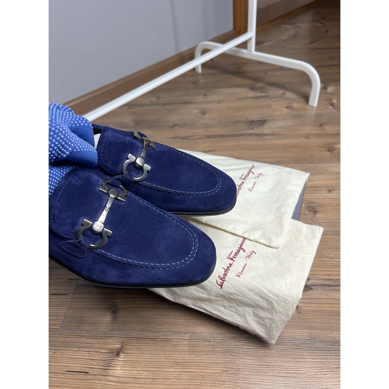 Salvatore Ferragamo NWT Salvatore Ferragamo Men's Blue Flori 2 Suede Loafers Sho Size US 6 / EU 39 - 7 Thumbnail
