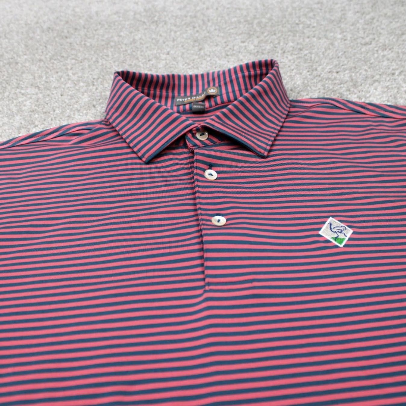 Peter Millar Peter Millar Summer Comfort Polo Shirt Men Large Pink/Blue Split Hem Stretch S/S Polo Shirt Mens Large Pink Blue Striped Golf Logo Polo Size US L / EU 52-54 / 3 - 4 Thumbnail
