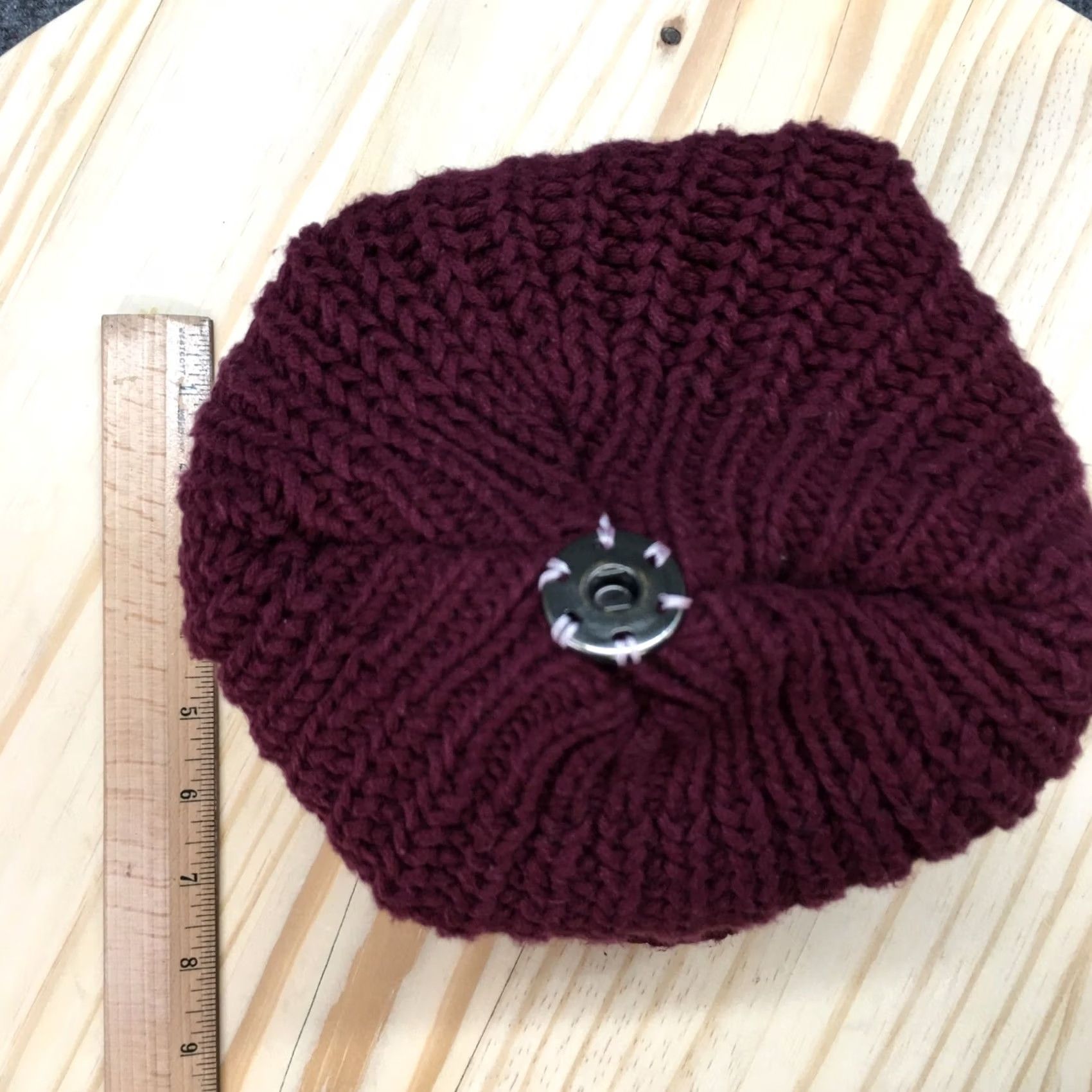 Vintage Love Your Melon Beanie Hat Womens Purple OS Adjustable Cuffed Pompom Knitted Size ONE SIZE - 3 Thumbnail