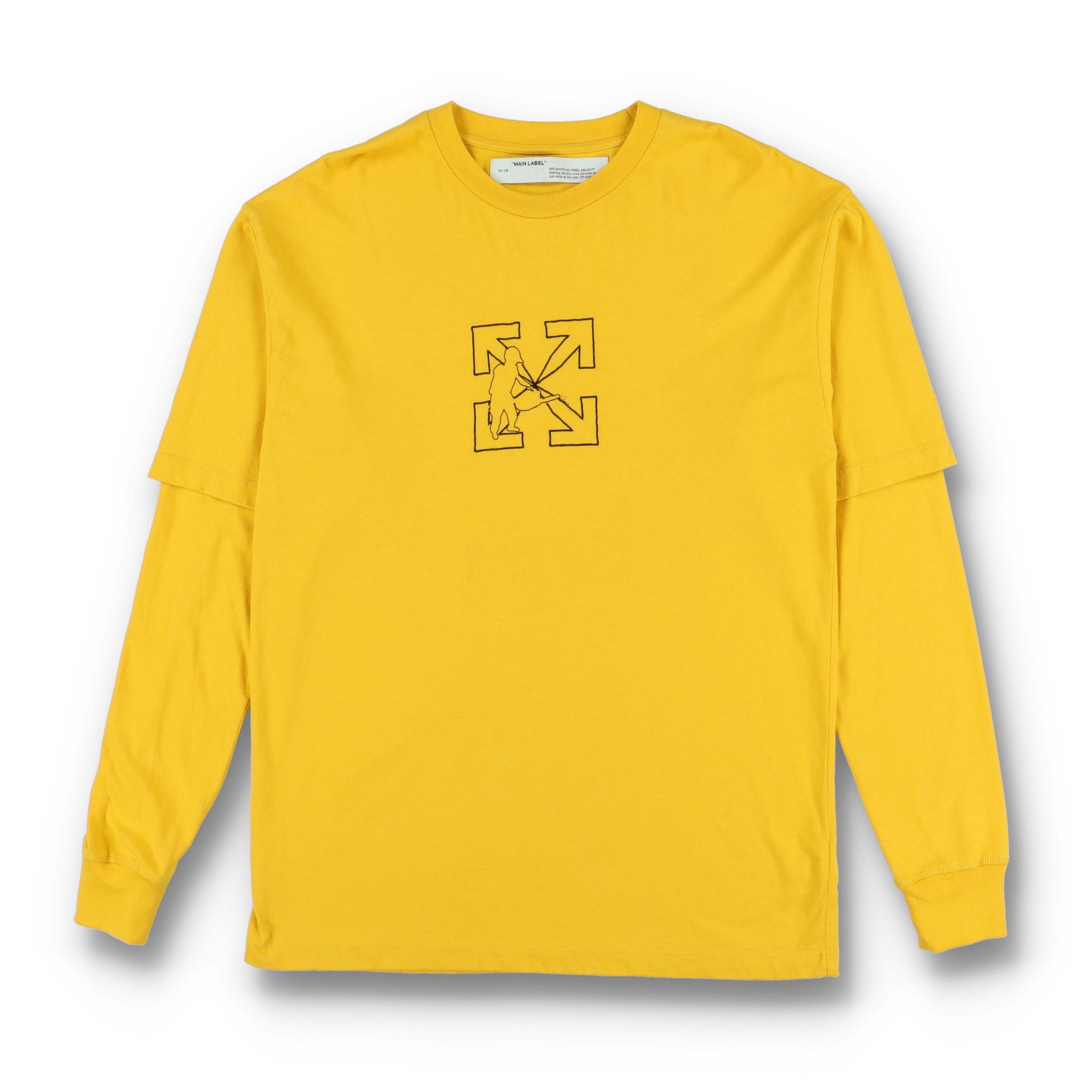 Off-White Yellow Worker Arrows Logo Double Layer LS T-Shirt Size M / US 6-8 / IT 42-44 - 2 Thumbnail