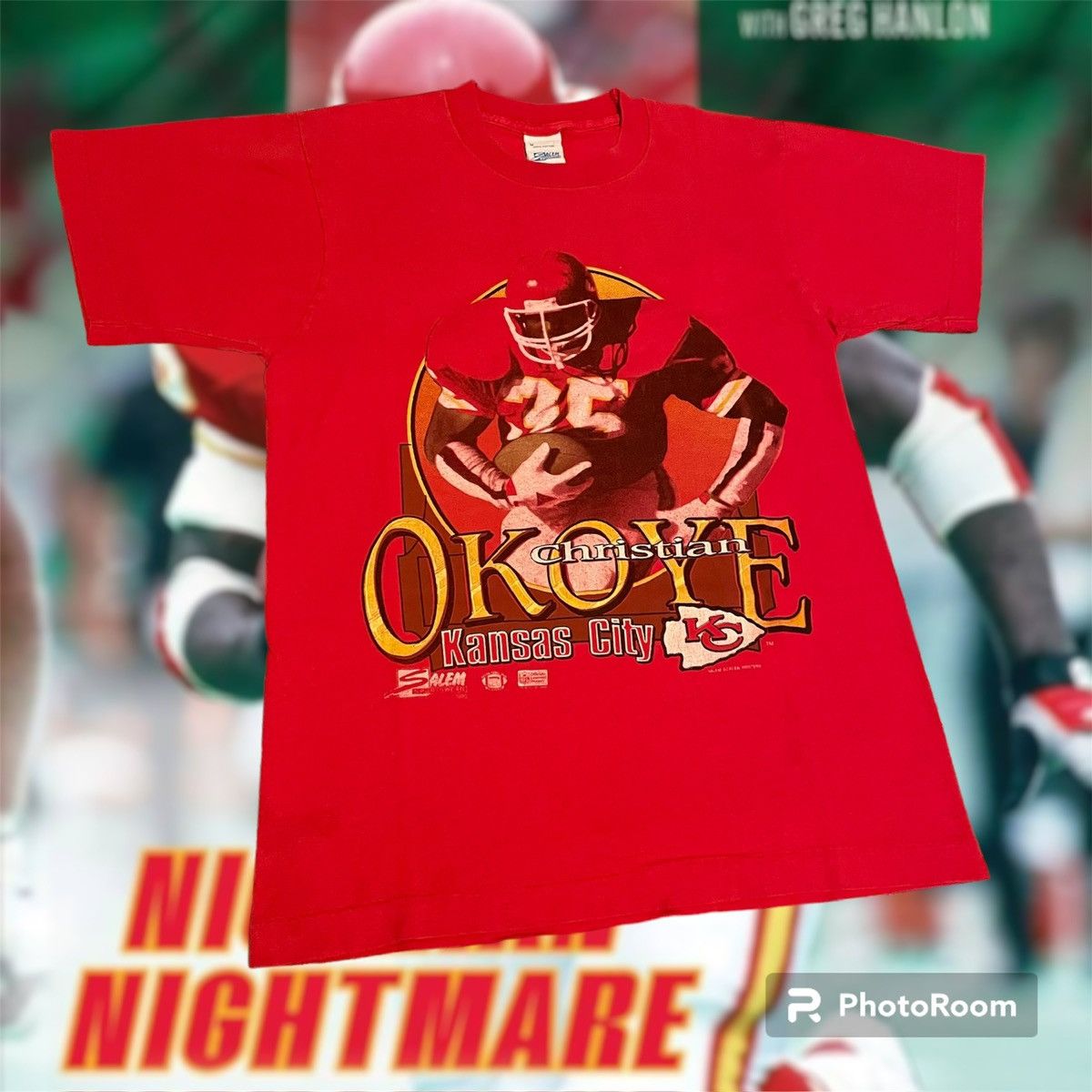 NFL × Salem Sportswear × Vintage Vintage 1990 NFL Christian Okoye Kansas City Chiefs Tee Size US M / EU 48-50 / 2 - 1 Thumbnail