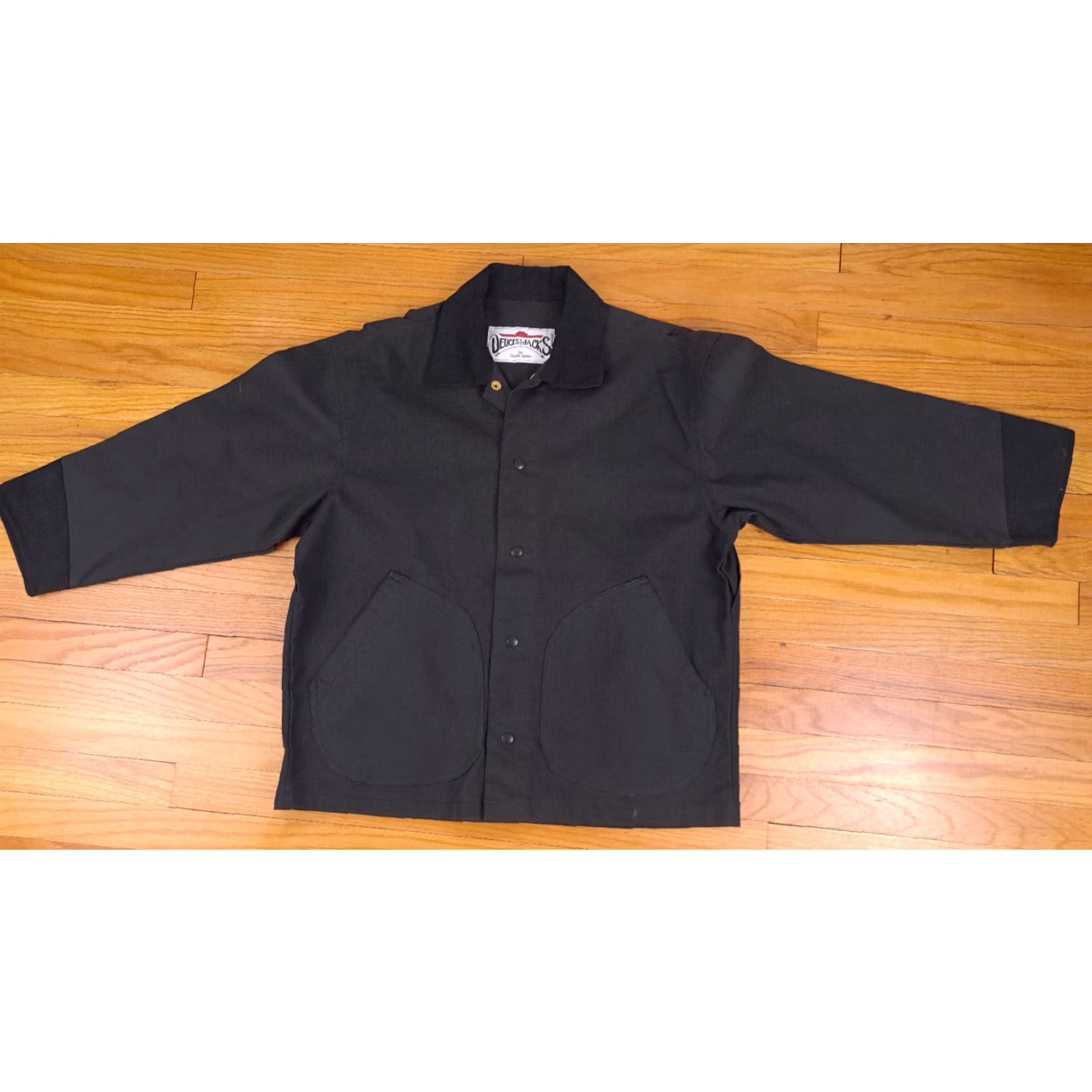 Denime VINTAGE Deuces And Jacks Black Heavy Denim Full Button Bomber Jacket L Mens 90s Motorcycle Outdoor Pockets Size US L / EU 52-54 / 3 - 2 Thumbnail