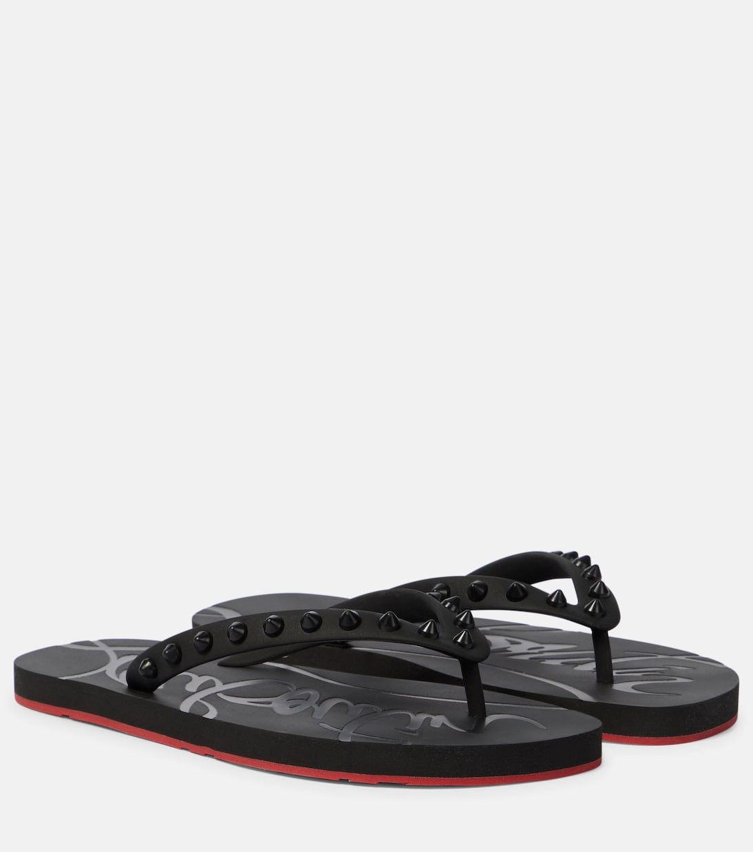 Christian Louboutin Super Loubi studded rubber flip flops in black Size US 11 / EU 44 - 1 Thumbnail
