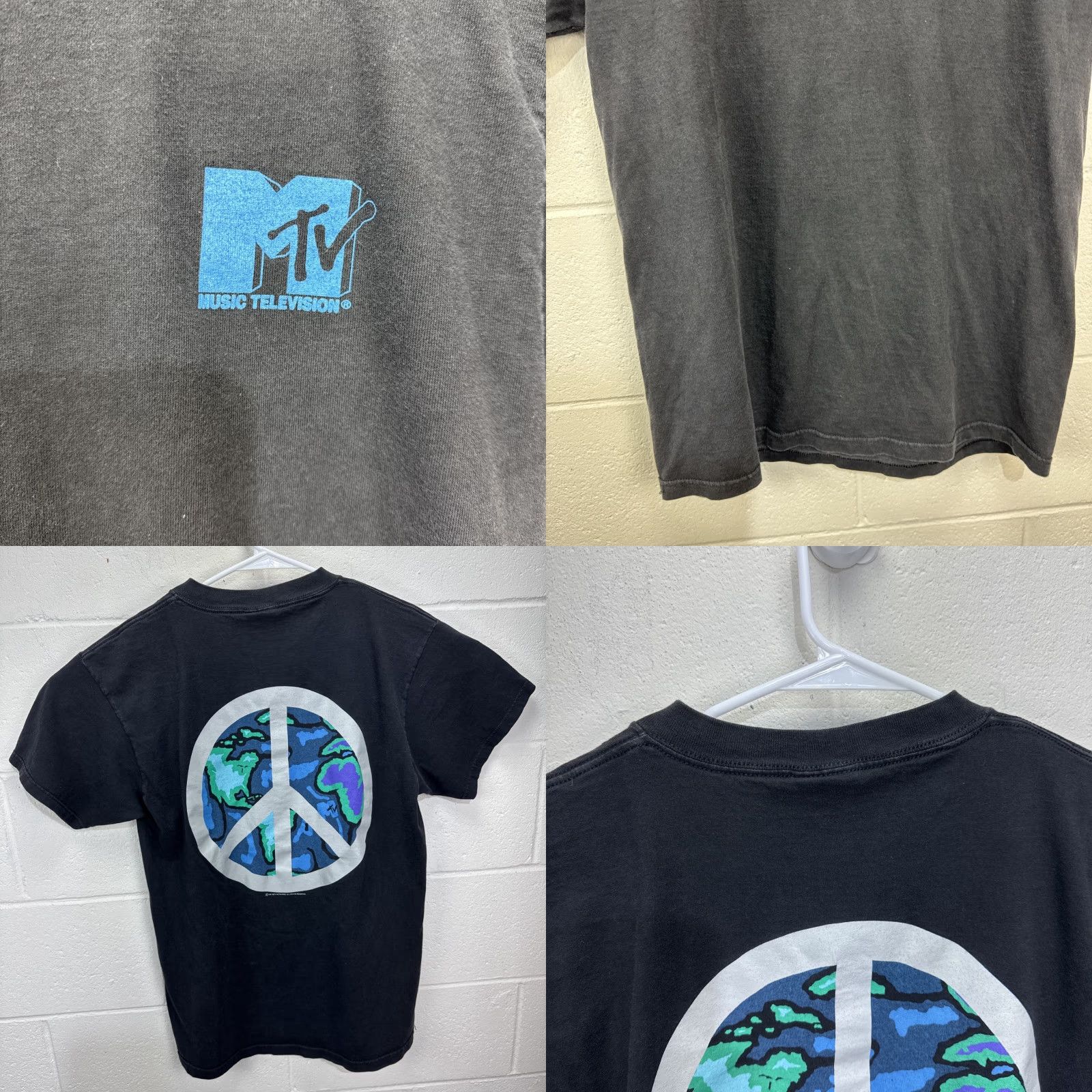 Vintage VINTAGE Giant MTV World Peace T-Shirt Black Large Graphic Print Music Television Mens Size US L / EU 52-54 / 3 - 8 Thumbnail