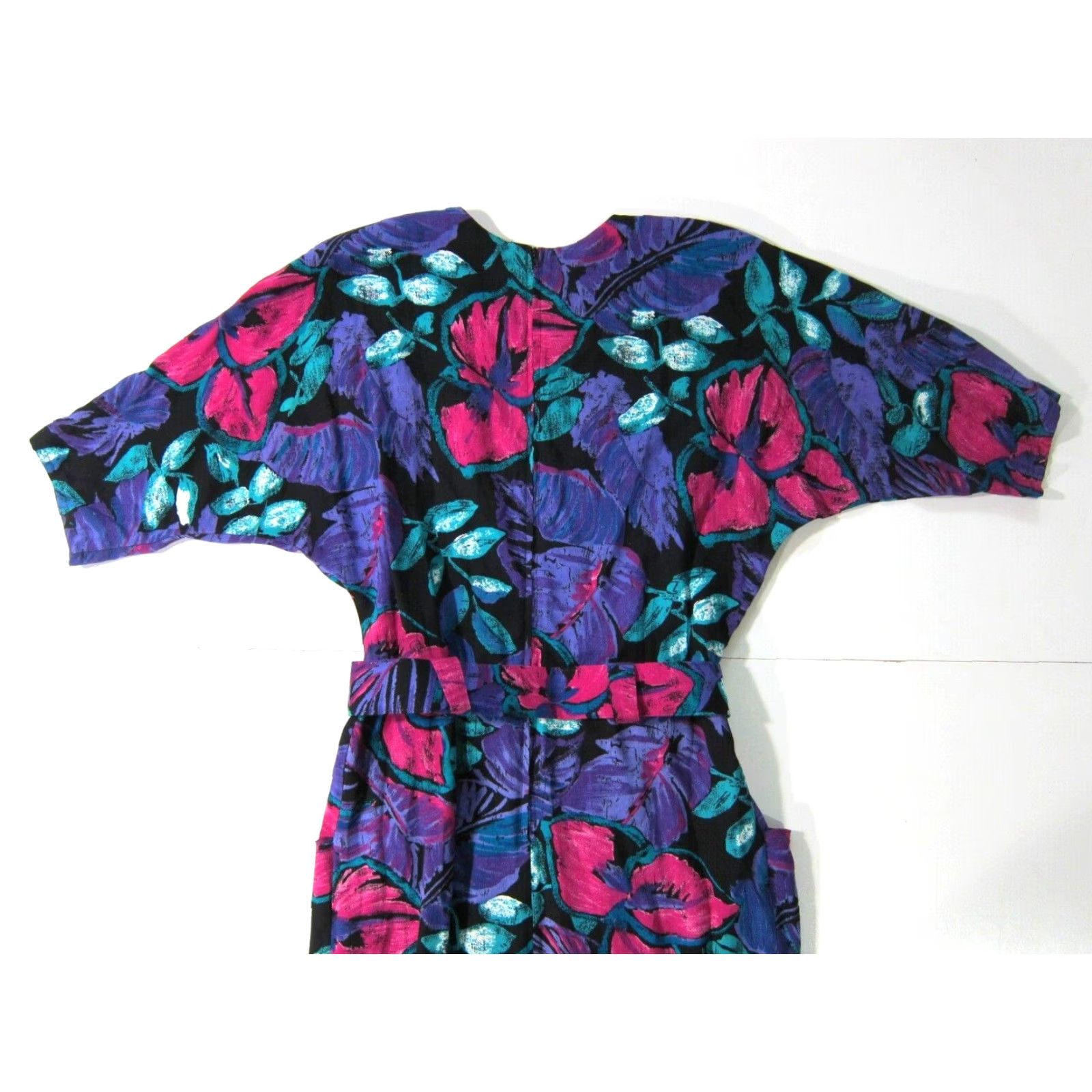 Vintage Willy's Influence 70's Floral Dress L Maxi Sleeveless Pink Green Purple Pocket Belted 100% Floral Retro Women’s Dress L Womens Size L / US 10 / IT 46 - 6 Thumbnail