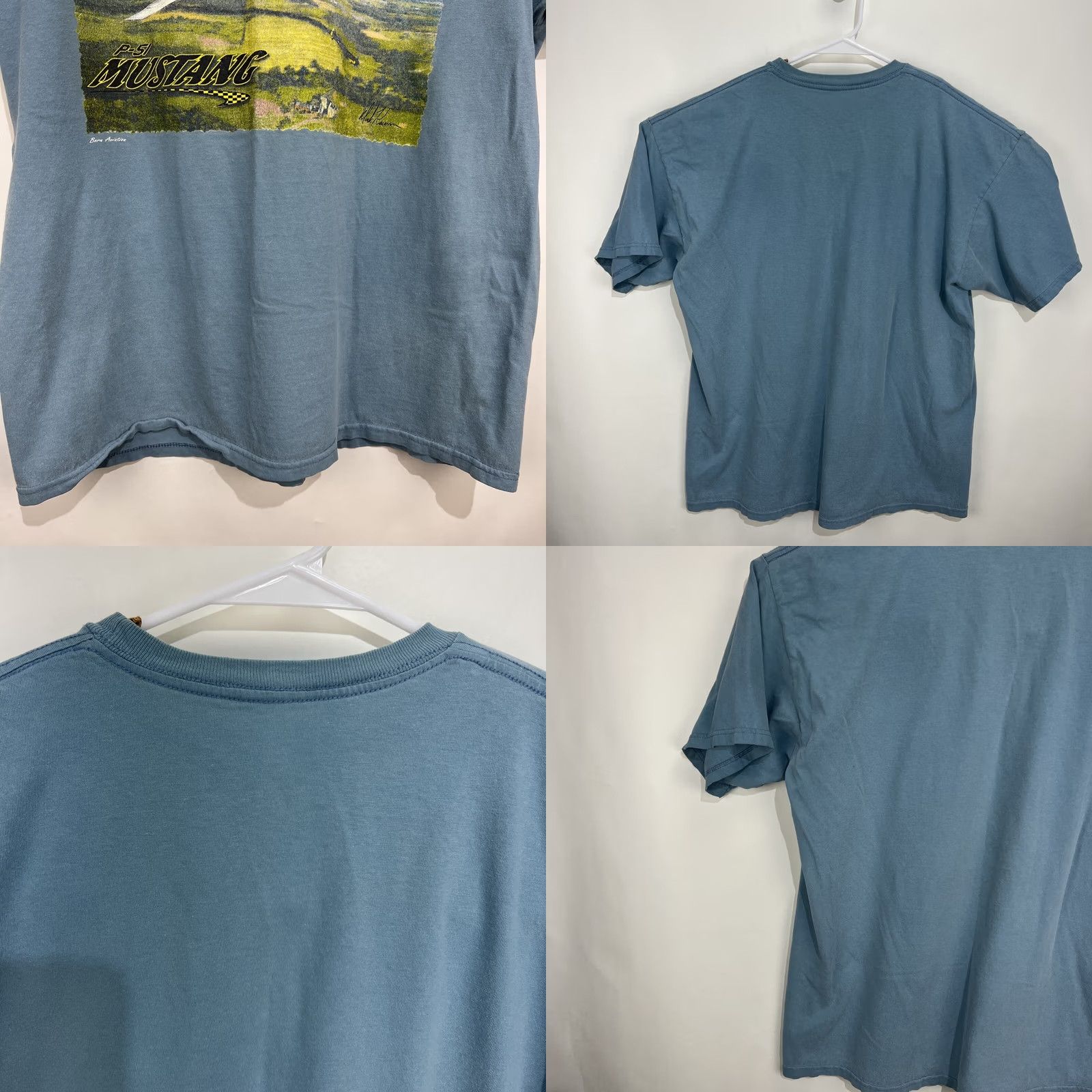 Vintage VINTAGE P-51 MUSTANG Fighter Plane T Shirt Blue XL Crew Neck Short Sleeve Men Aviation Military Shirt Size US XL / EU 56 / 4 - 8 Thumbnail