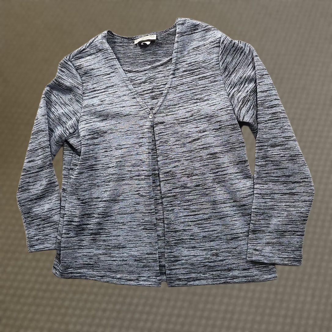 Vintage VINTAGE Notations Cardigan Womens PM Black Gray Marled One Button Petite USA Made Size M / US 6-8 / IT 42-44 - 1 Thumbnail