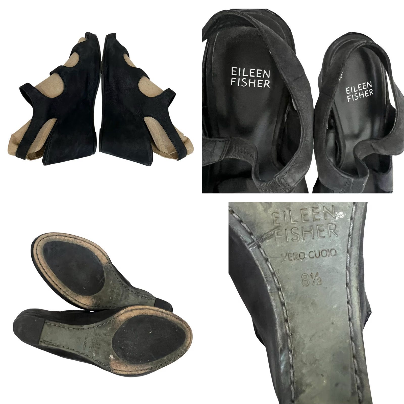 Eileen Fisher Eileen Fisher Slingbacks Wedge Sandals Black Leather Triple Strap Women’s Sz 8.5 Size US 9 / IT 39 - 8 Thumbnail