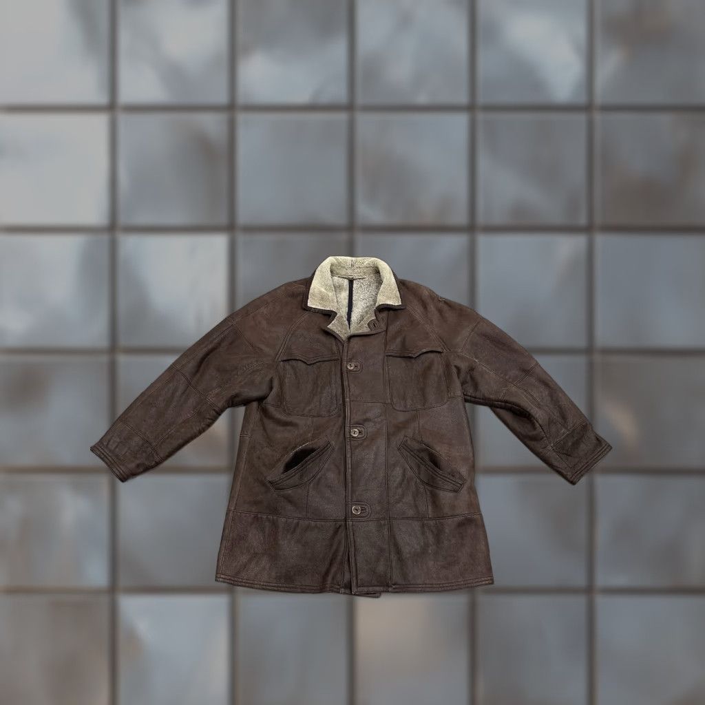 Vintage VINTAGE CHRIST Jacket Mens Brown Lightweight Sheepskin Coat 52 Medium Four pockets Size US L / EU 52-54 / 3 - 1 Thumbnail