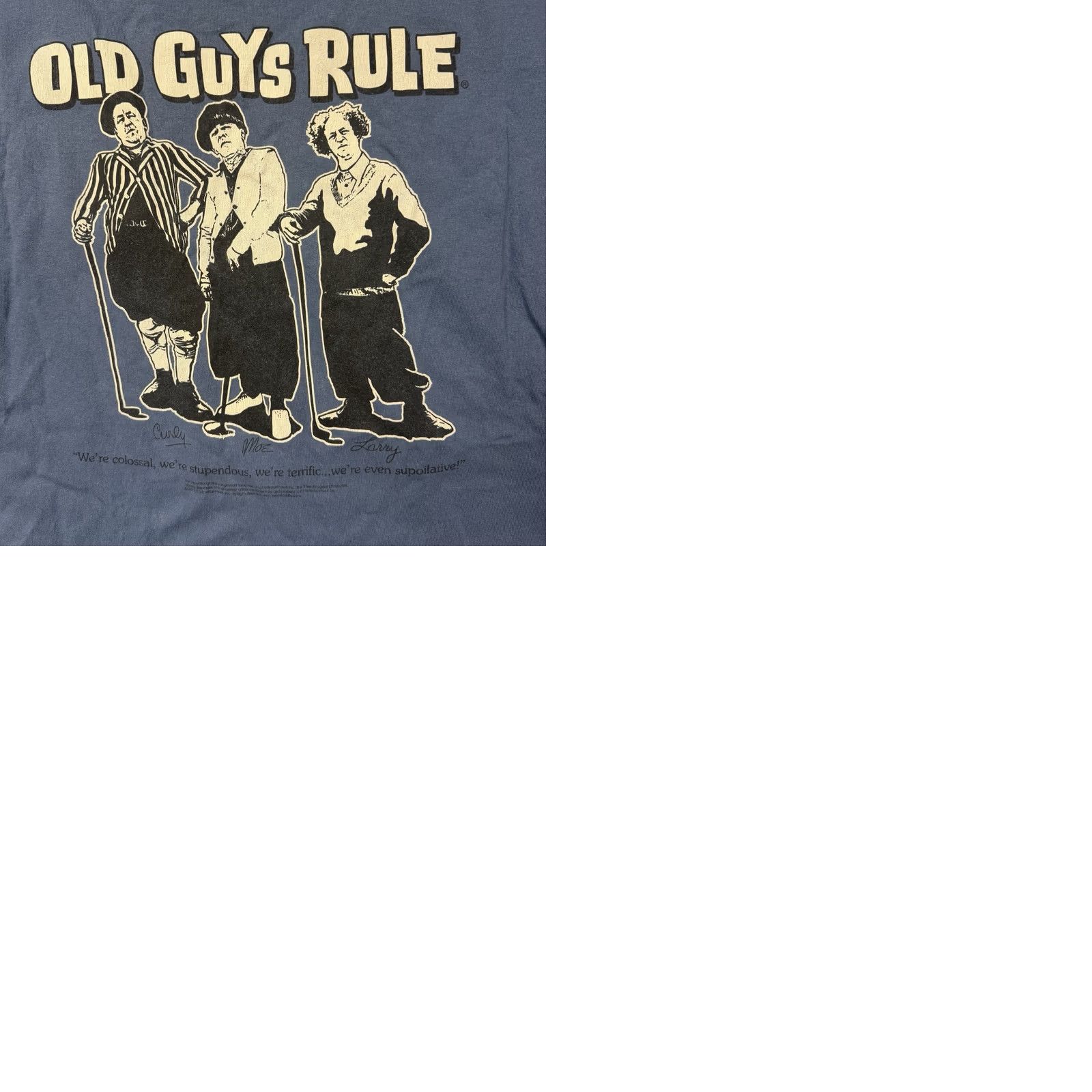 Vintage VINTAGE Old Guys Rule Shirt XL Blue 3Stooges Boomer Humor Nostalgic Golf Short Sleeve Crew Neck Mens Funny T-Shirt Size US XL / EU 56 / 4 - 9 Thumbnail
