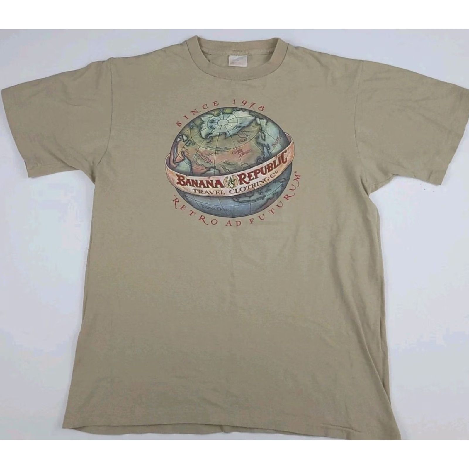 Banana Republic VINTAGE Banana Republic Shirt Mens M Beige 90s Travel Safari Globe World Print USA Outdoor Size US M / EU 48-50 / 2 - 2 Thumbnail