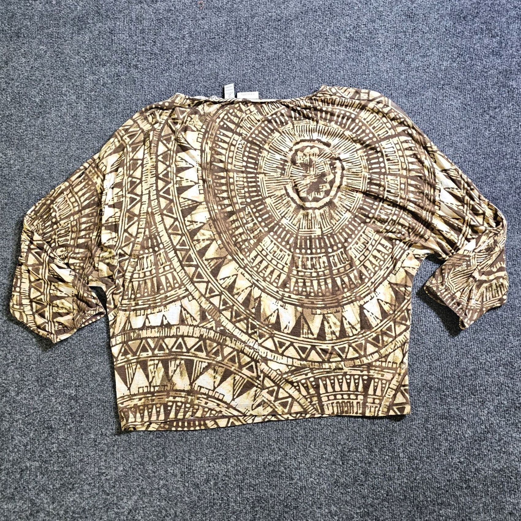 Vintage Chicos Top Shirt Womens Large Brown Geometric Dolman 3/4 Sleeve Stretch Casual Shirt Size L / US 10 / IT 46 - 7 Thumbnail