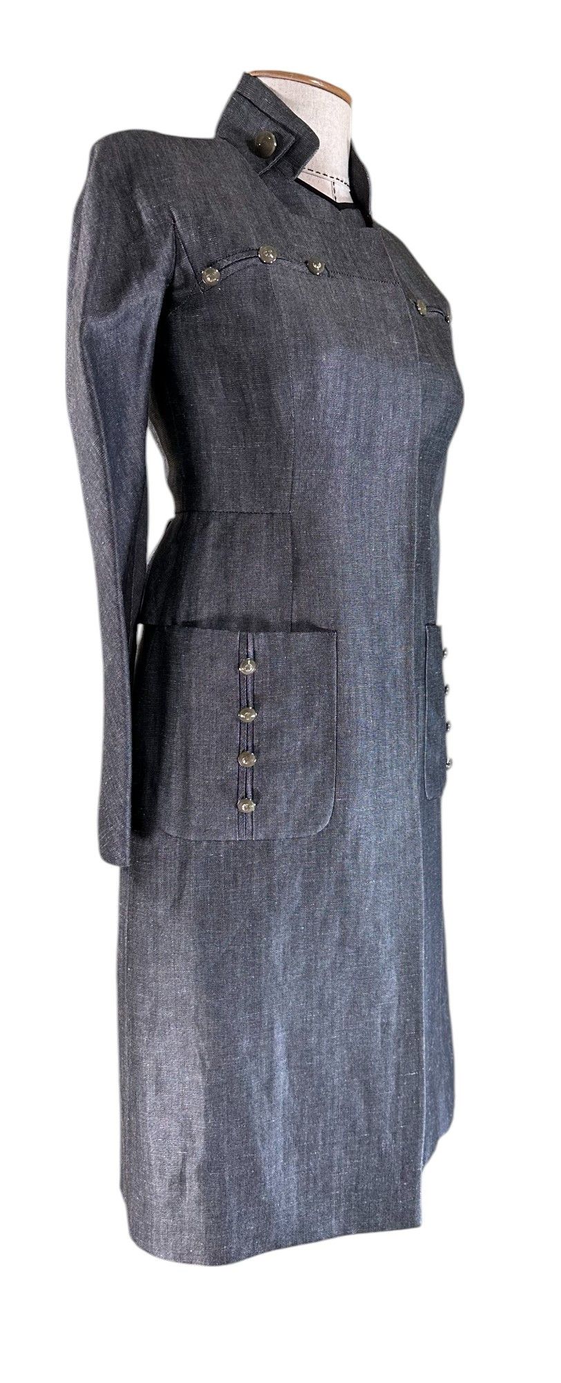 Valentino Grey Linen Suit Dress and Coat/Long Blazer Size XS / US 0-2 / IT 36-38 - 4 Thumbnail