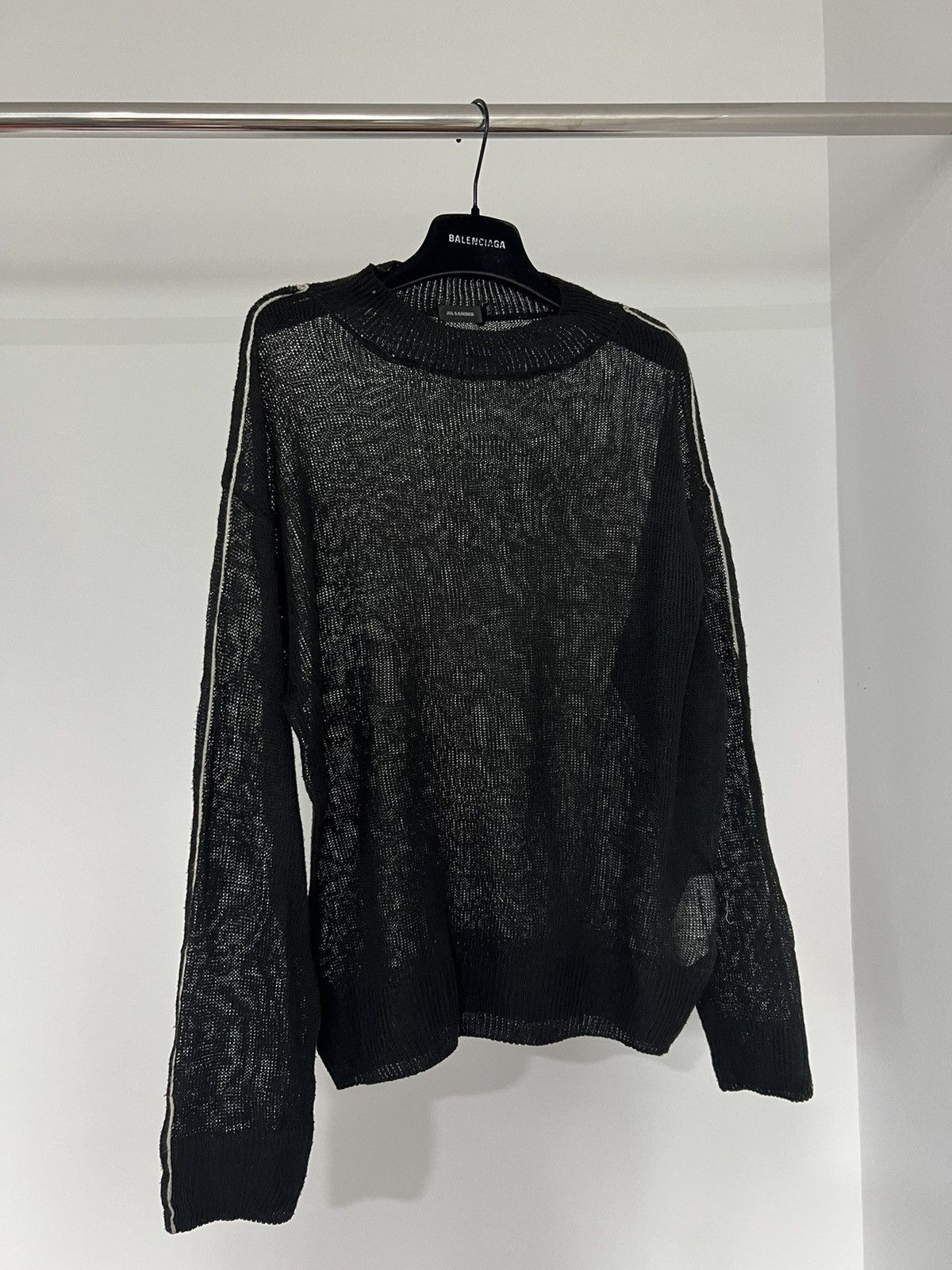 image of Jil Sander Fish Net Mesh Sweater Artisanal Stitch Line in Black, Men's (Size Large)