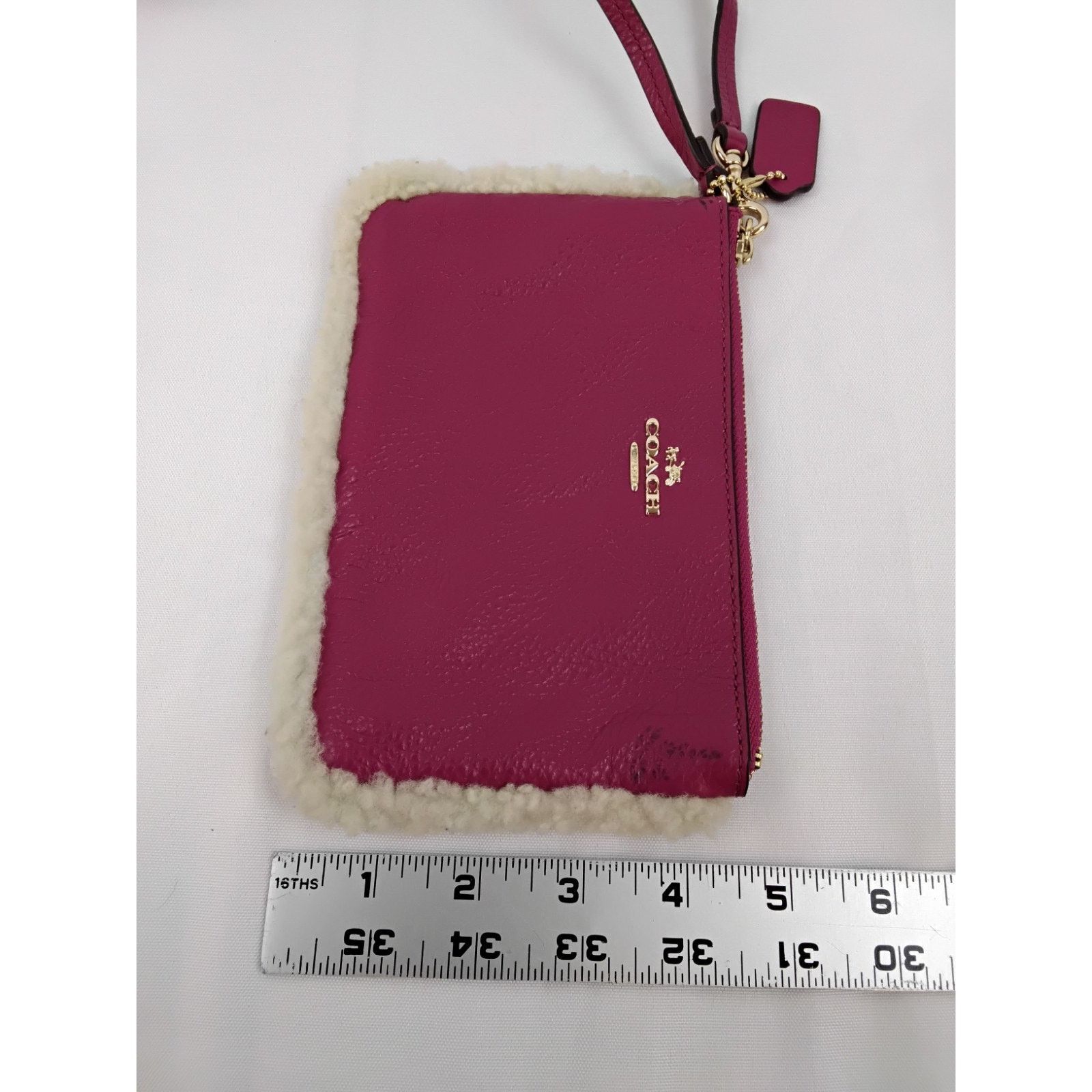 Coach Coach Wristlet Pouch Pink Leather With Shearling Fleece Trim Size ONE SIZE - 13 Thumbnail