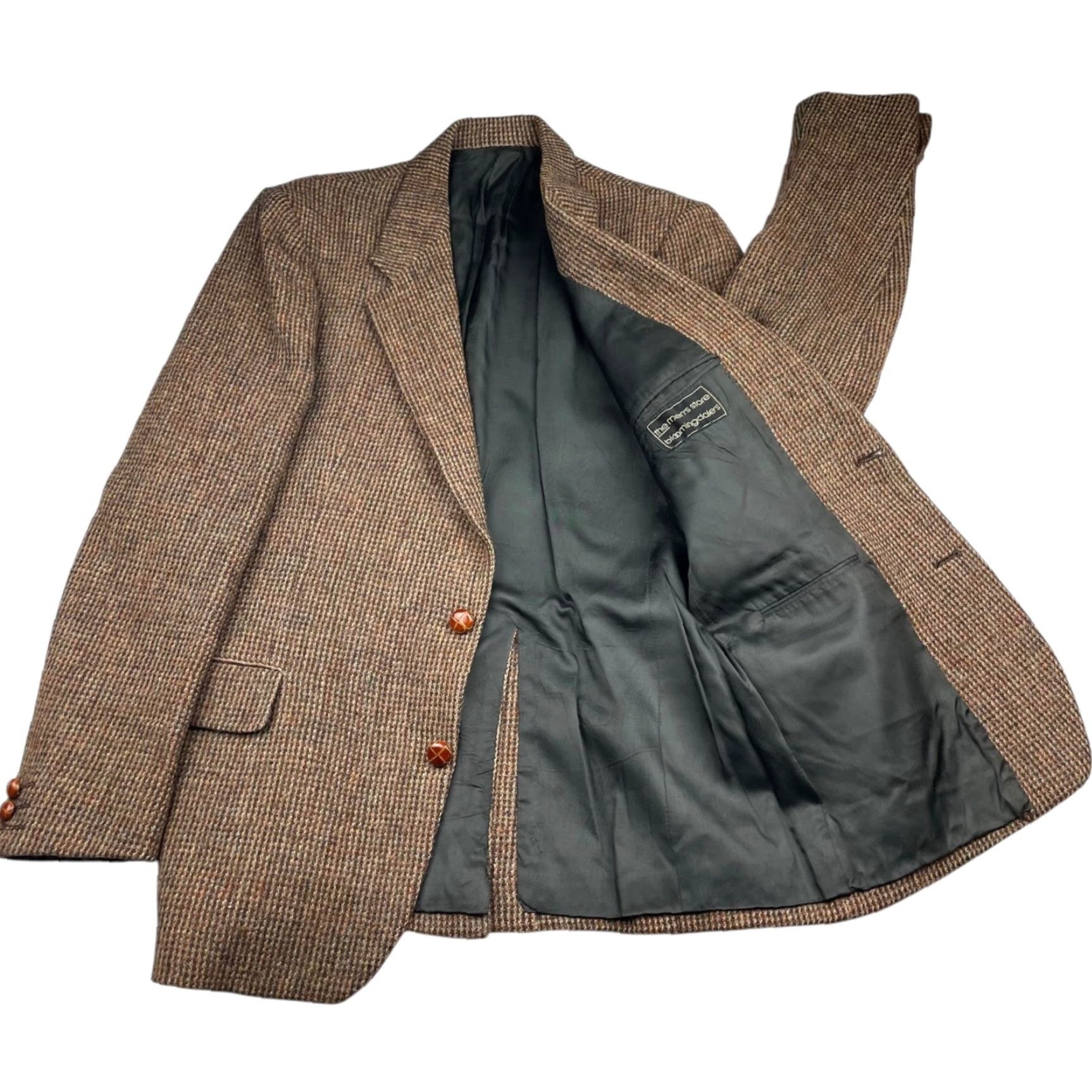 Vintage VINTAGE Henry Grethel Blazer Men’s 42 Long 100% Wool Tweed 2-Button Leather Brown Mens Regular Coat Jacket Size 42R - 3 Thumbnail