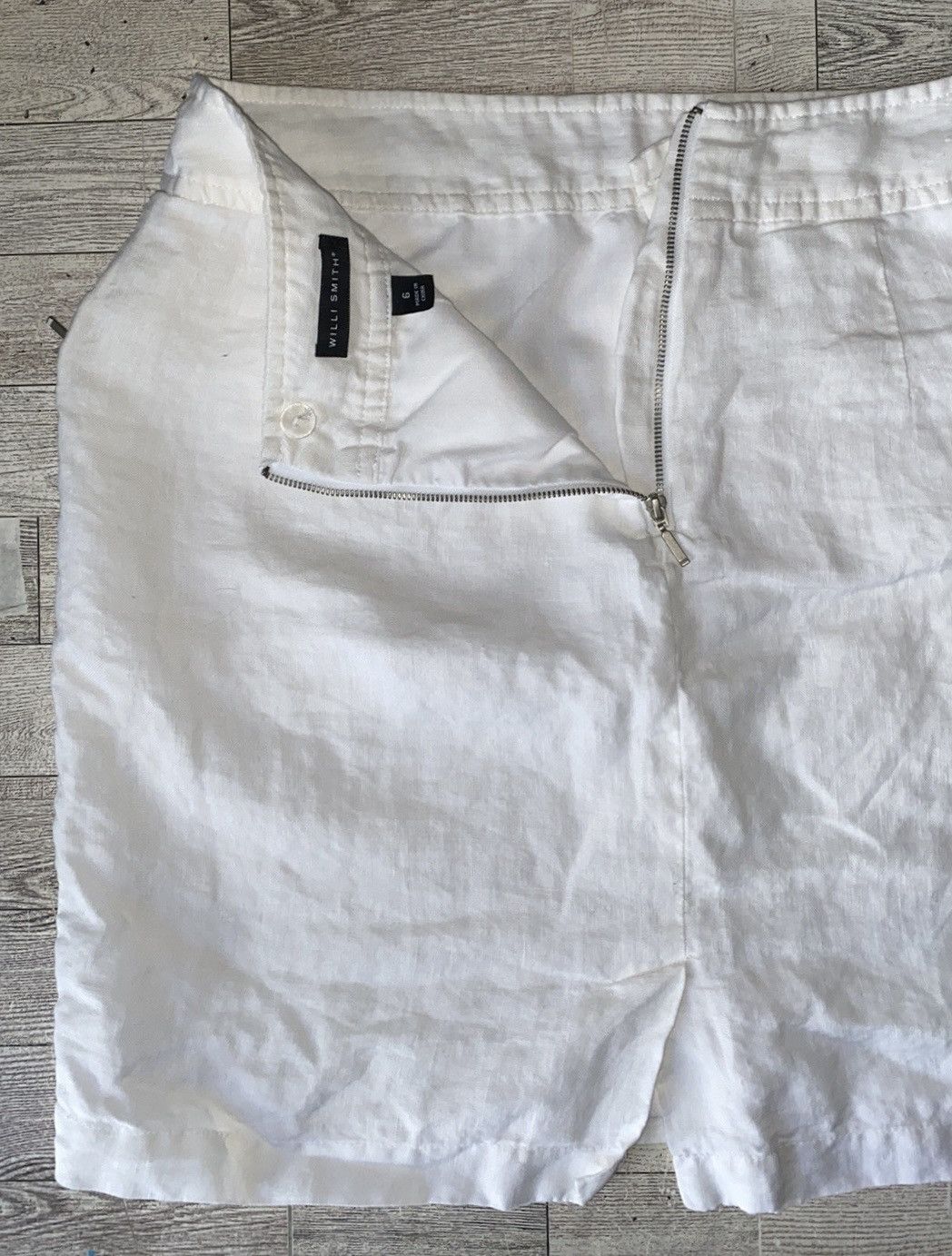 Willi Smith Willi Smith, White, Linen Blend, Mini/Midi Pencil Skirt Size 28" / US 6 / IT 42 - 6 Thumbnail