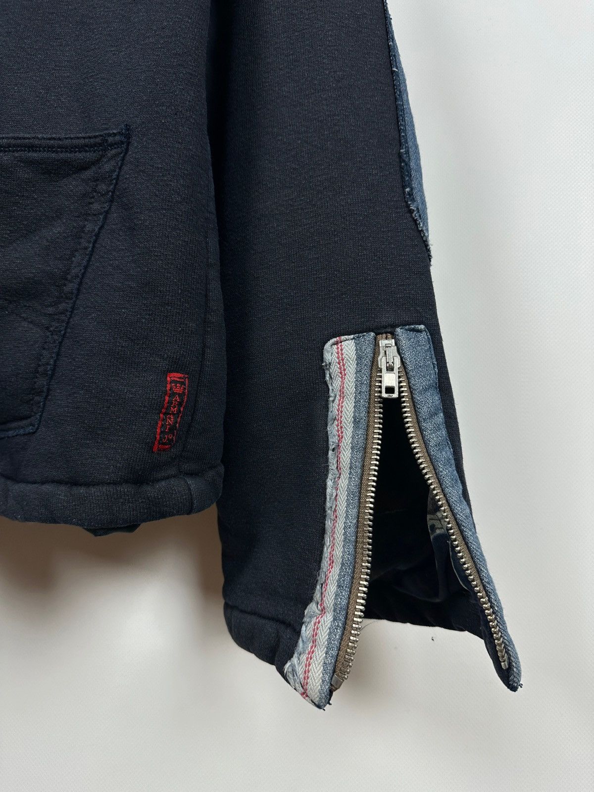 Armani 90s Vintage Armani Jeans Patchwork Hemp/Cotton Navy Jacket Size US XL / EU 56 / 4 - 12 Thumbnail