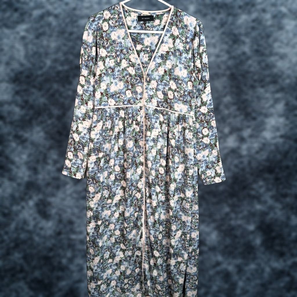 Vintage En Saison Floral Maxi Dress Long Sleeve Womens Size S Blue Maxi Floral Dress Womens S Blue Size S / US 4 / IT 40 - 1 Thumbnail