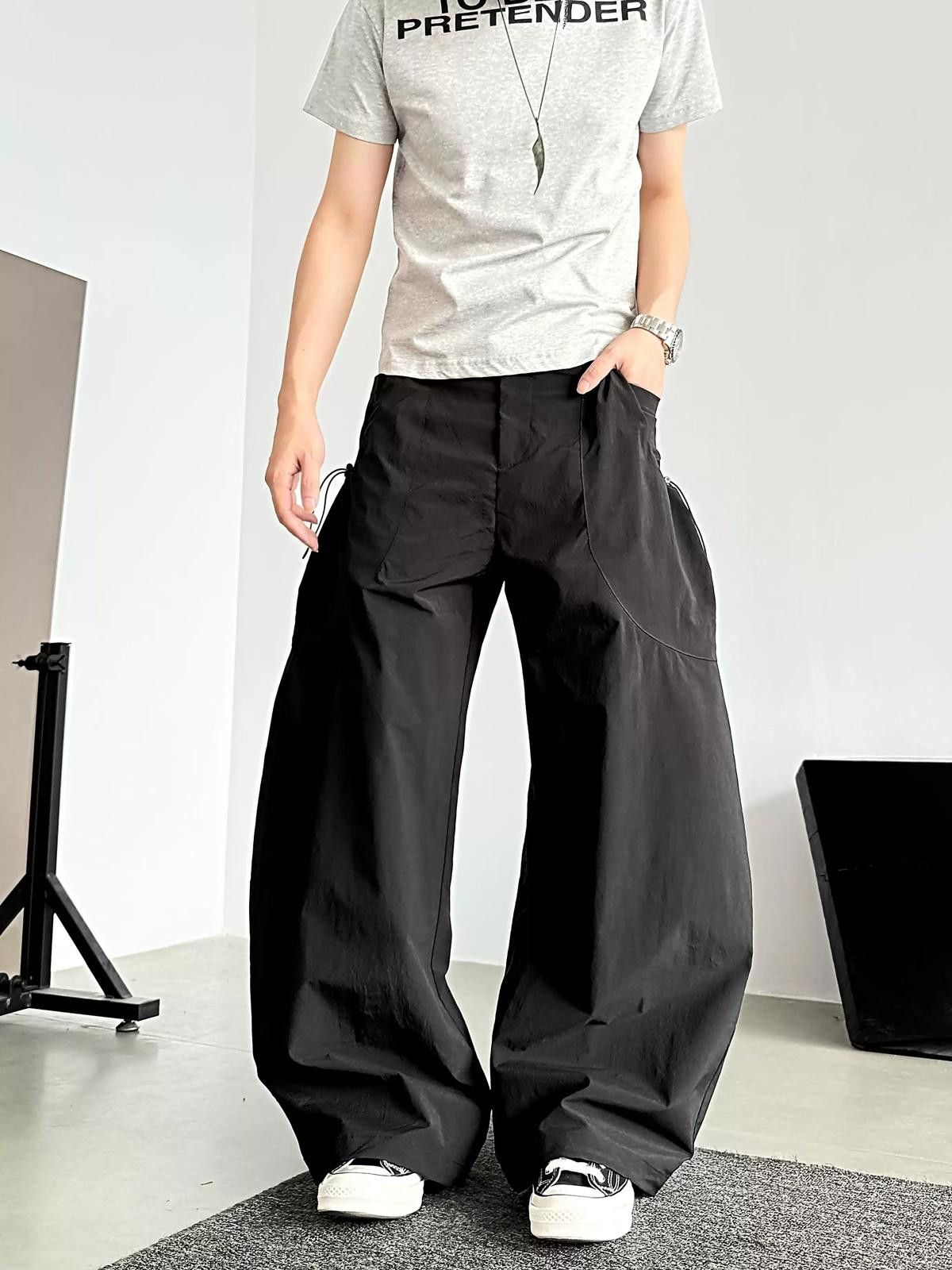 Other Black Wide Leg Barrel Pants, Loose Fit Men's Trousers Size US 32 / EU 48 - 1 Thumbnail
