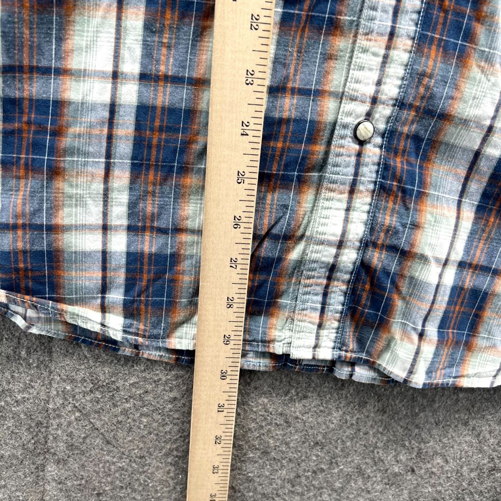 American Eagle Outfitters VINTAGE American Eagle Outfitters Shirt Western Plaid Button-Up Long Sleeve Collared Blue Orange Mens Large 44 Chest Regular Fit Cotton Size US L / EU 52-54 / 3 - 6 Thumbnail