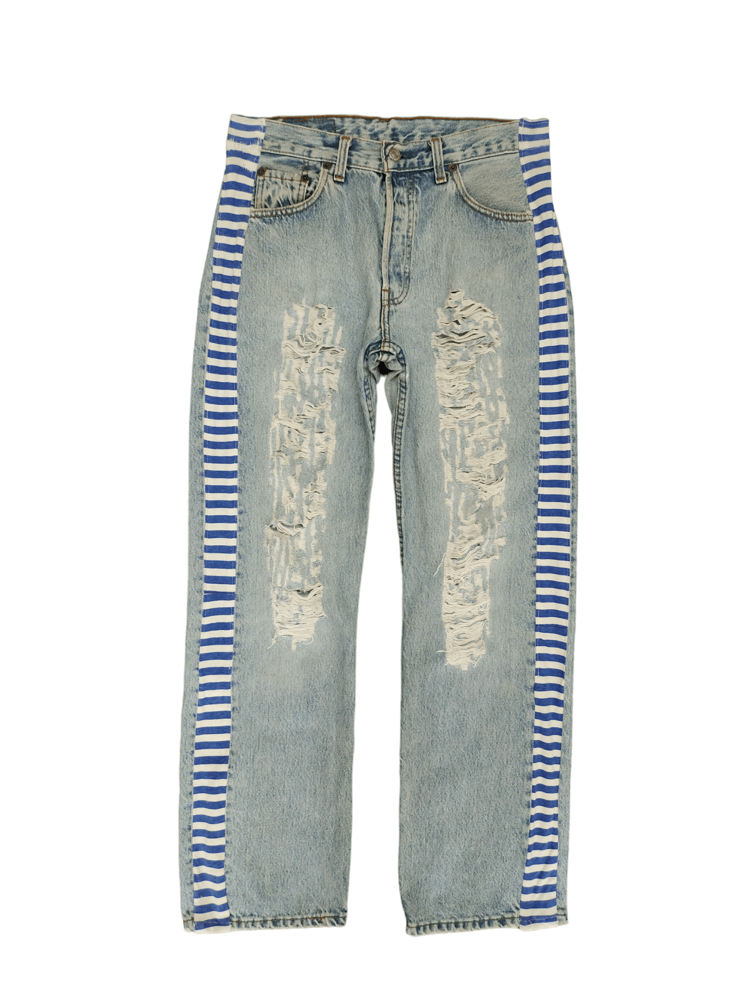 Levi's Vintage Clothing Vintage Levi's 501 Reconstruct Distressed Striped Tape Jeans Size US 31 - 2 Thumbnail