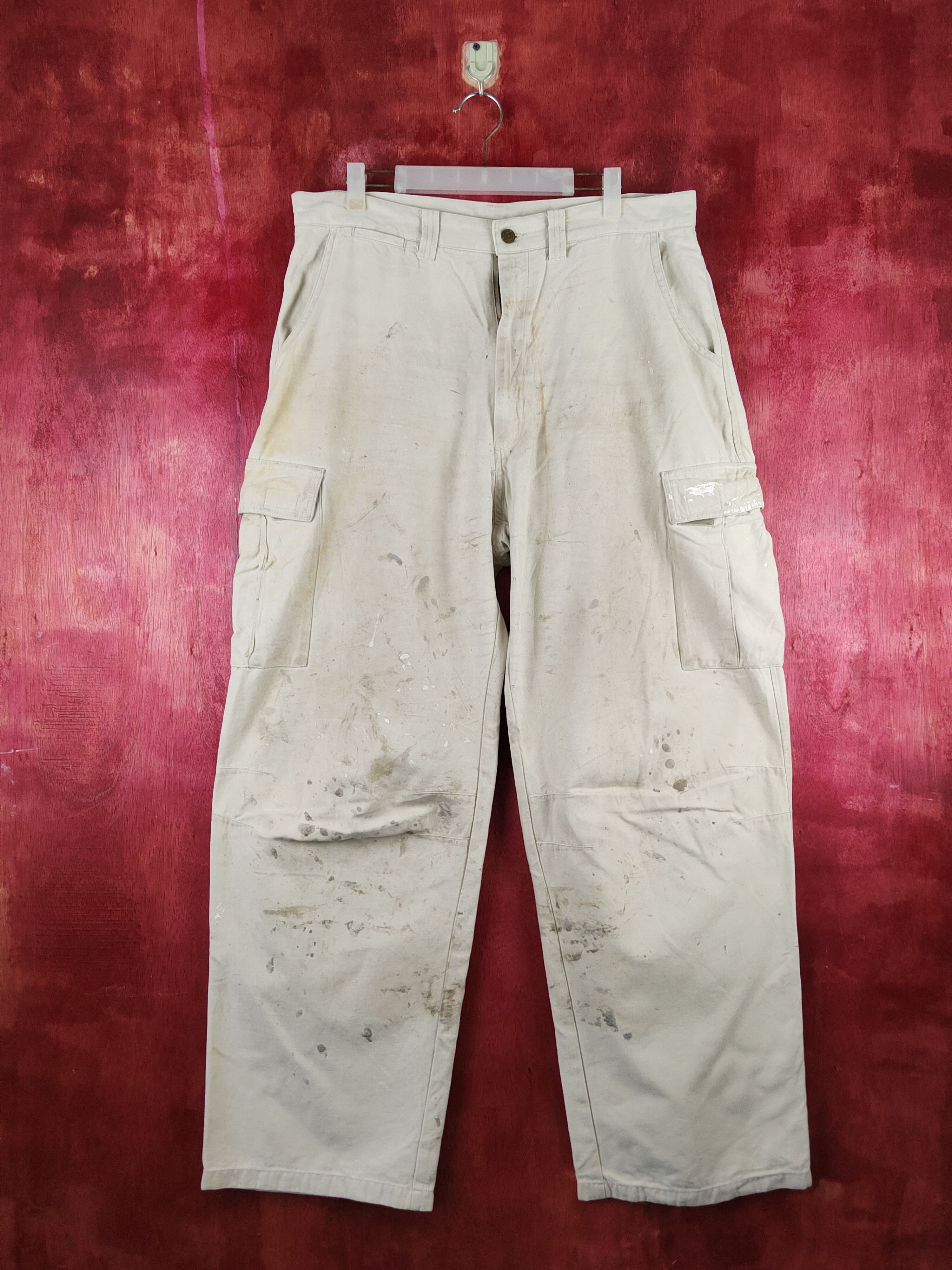 image of Azito Beige Dirty Vintage Multipocket Cargo Pants S1466, Men's (Size 36)