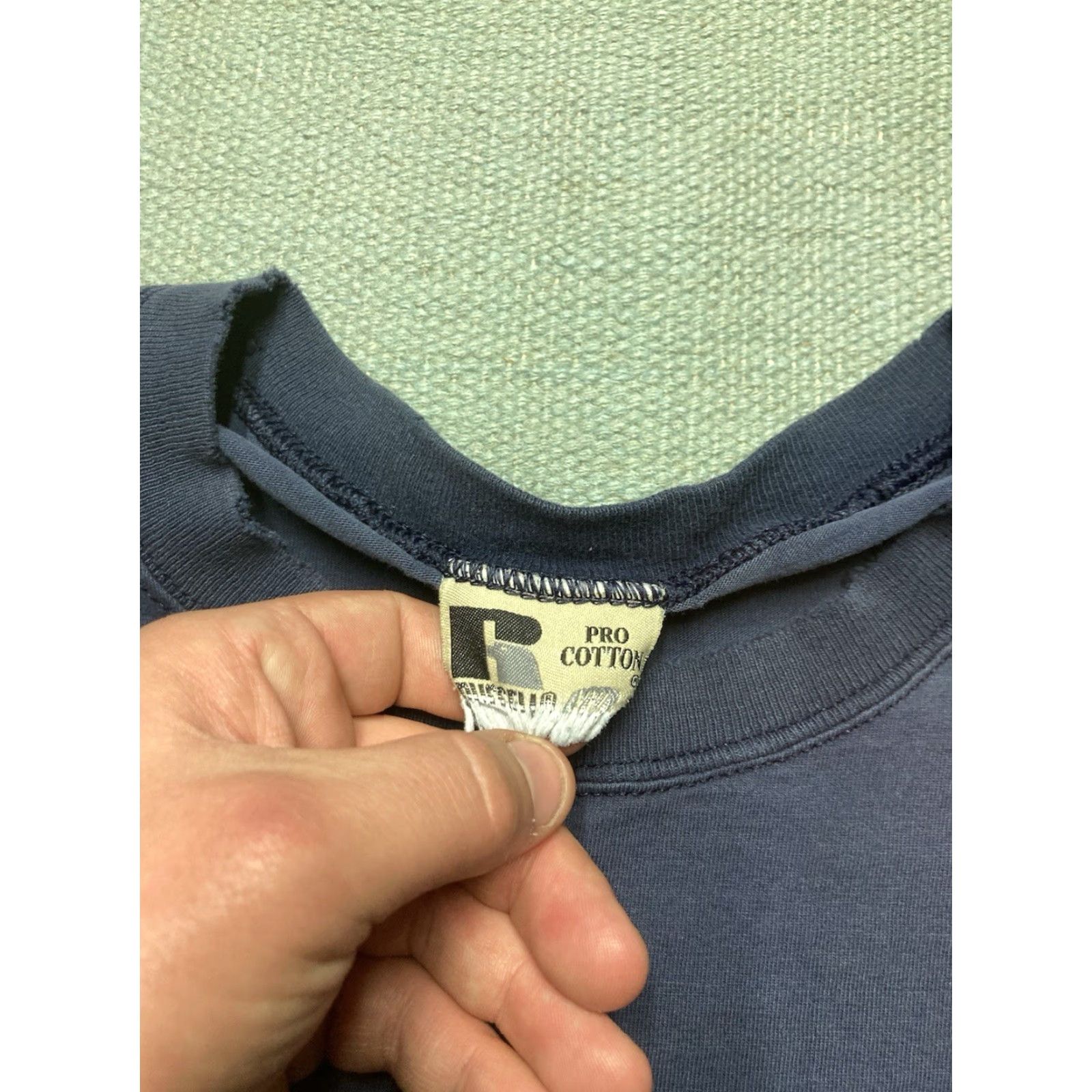 Russell Athletic VINTAGE Russell Athletic Pocket T Shirt Men XL Blue Grunge Cotton Boxy | Pockets | 27” Pit to Pit | 30” Length Size US XL / EU 56 / 4 - 6 Thumbnail