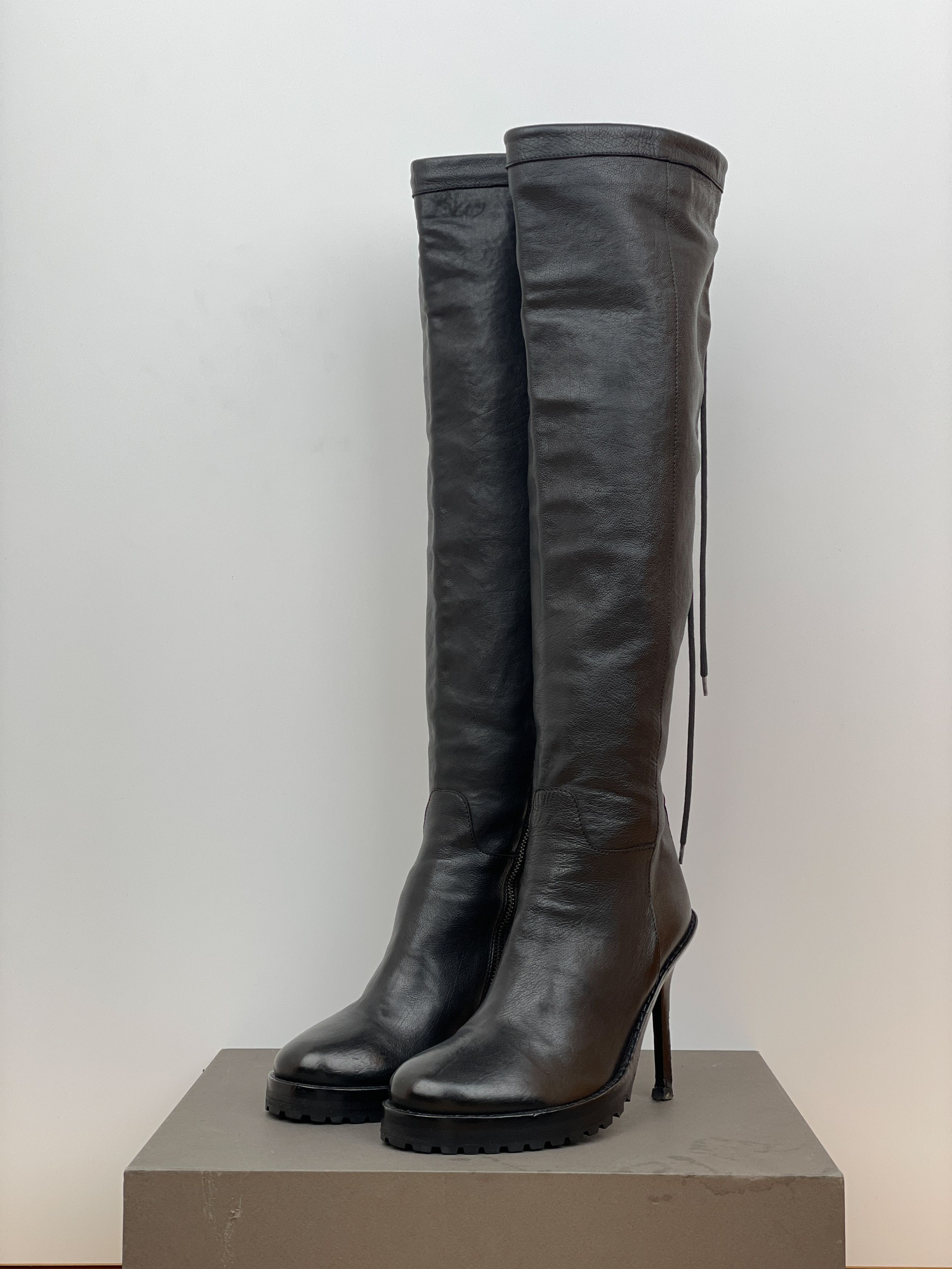 Ann Demeulemeester Stiletto Heel Shoes Knee Boots in Black, Women's (Size 7)