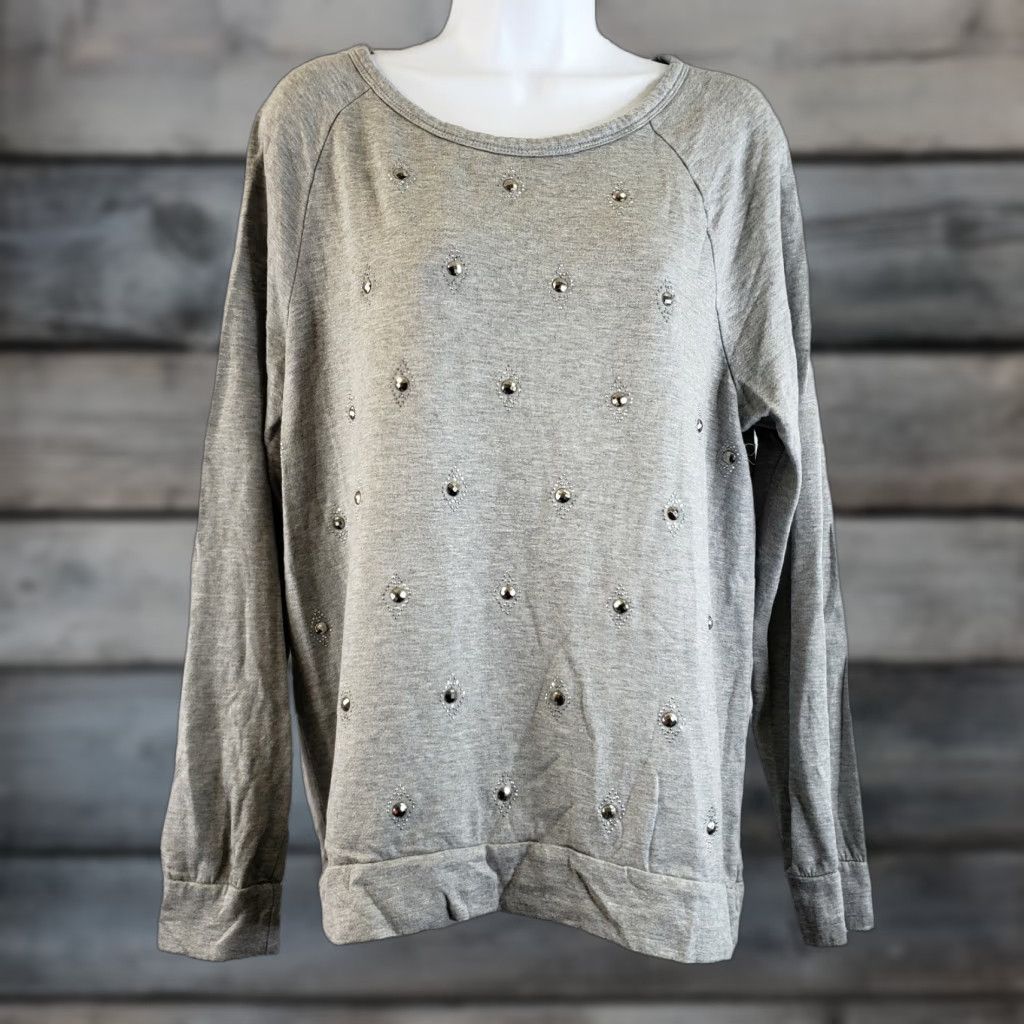 Joie Soft Joie Womens Embellished Top Blouse Long Sleeve Gray Sz L Modal Blend Vintage No Size L / US 10 / IT 46 - 1 Thumbnail