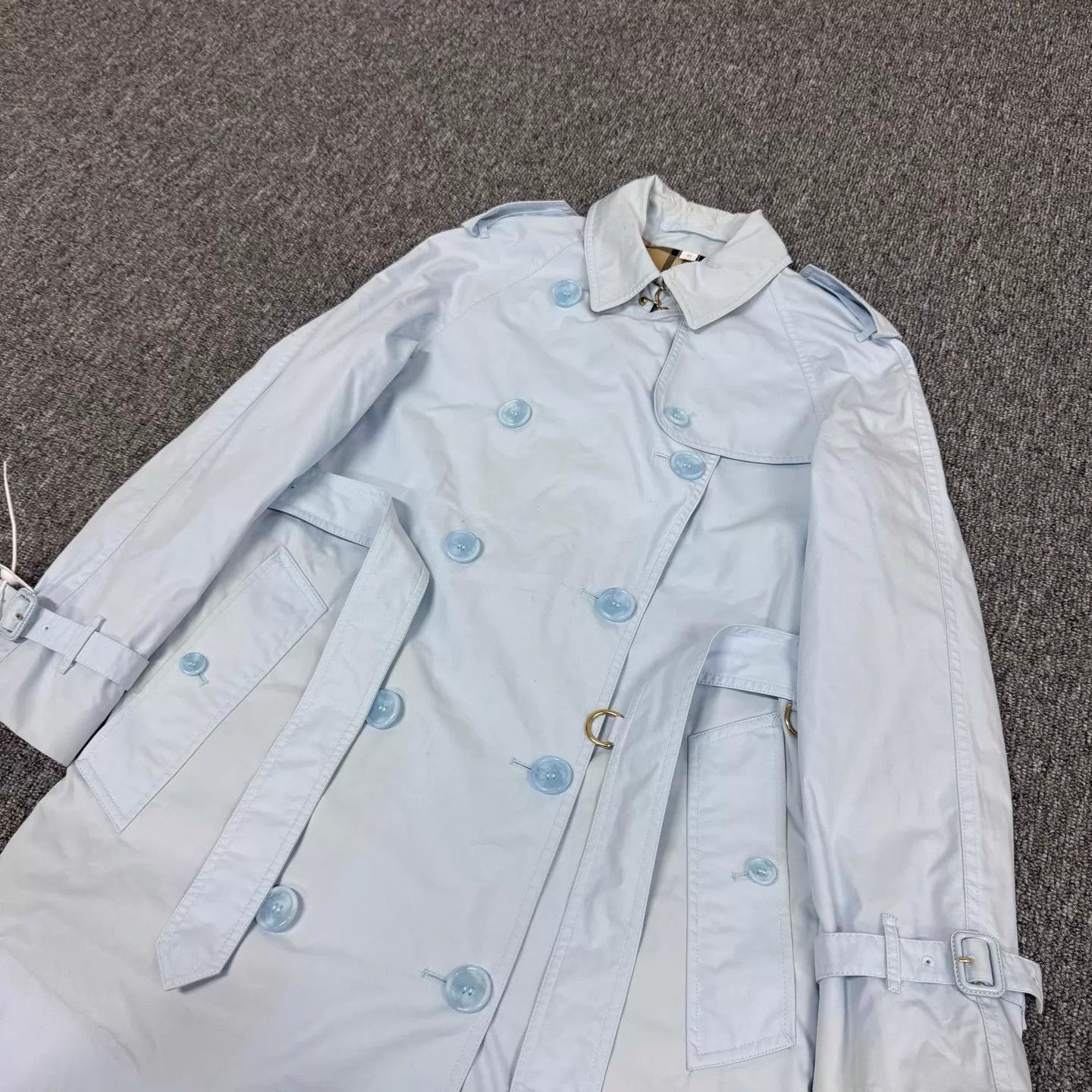 Burberry Burberry Light Blue DoubleBreasted Belted Long Trench UK4 Size XS / US 0-2 / IT 36-38 - 4 Thumbnail