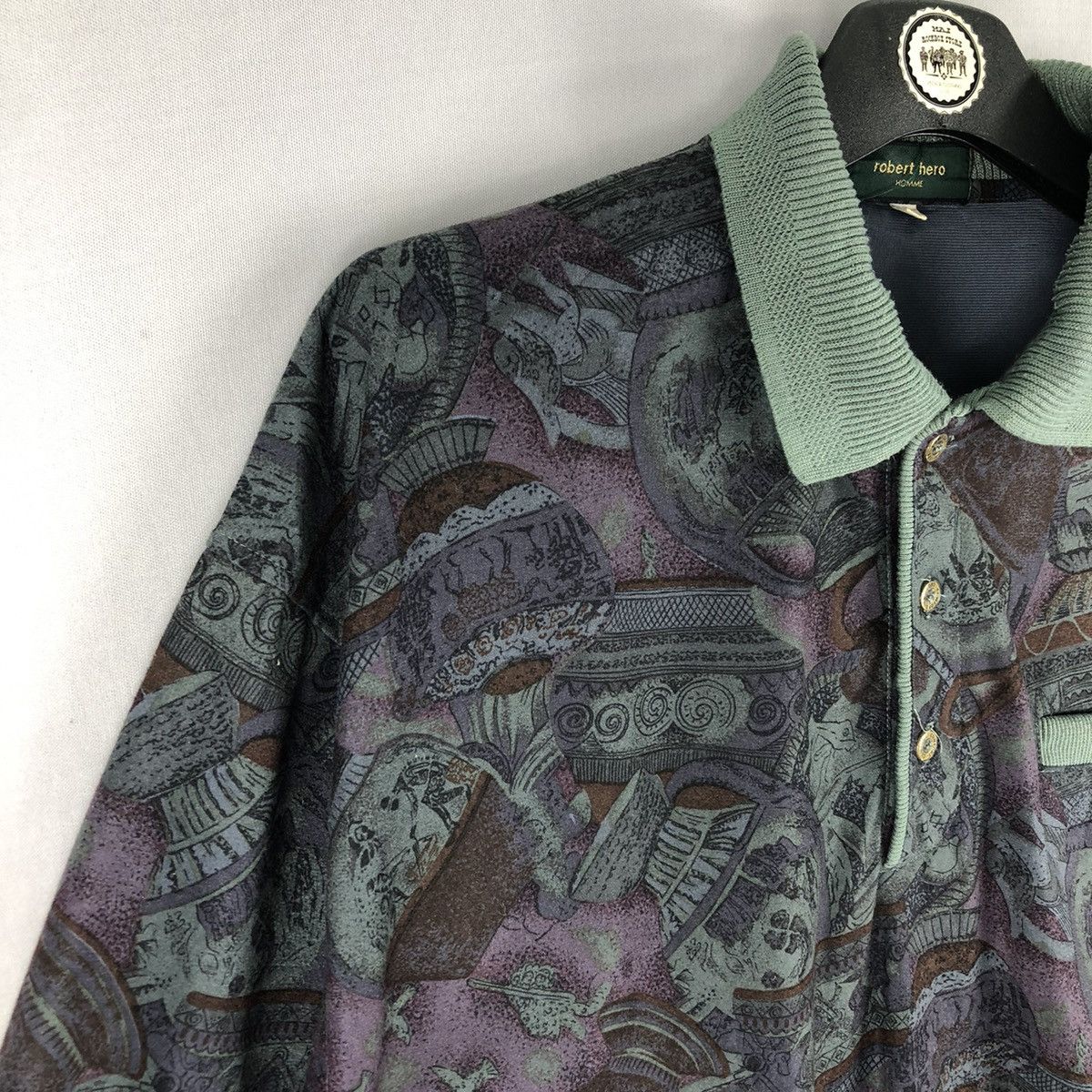 Japanese Brand Vintage 80's Polo Shirt Abstract Art by Robert Hero Homme Size US L / EU 52-54 / 3 - 2 Thumbnail