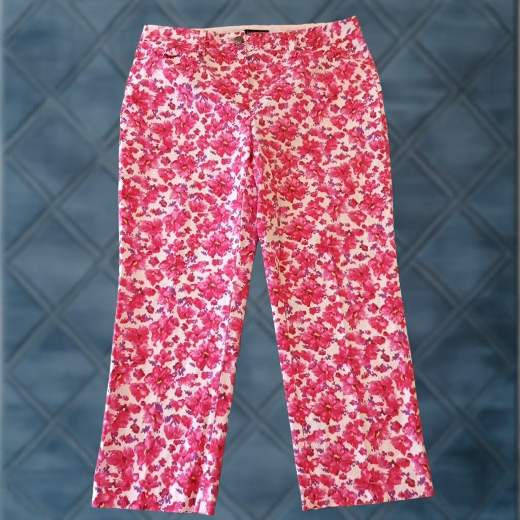 Lands' End Lands End Pants Womens Size 10 Pink Floral Cropped Mid Rise Pockets 31x23.5 Size 32" / US 10 / IT 46 - 1 Thumbnail