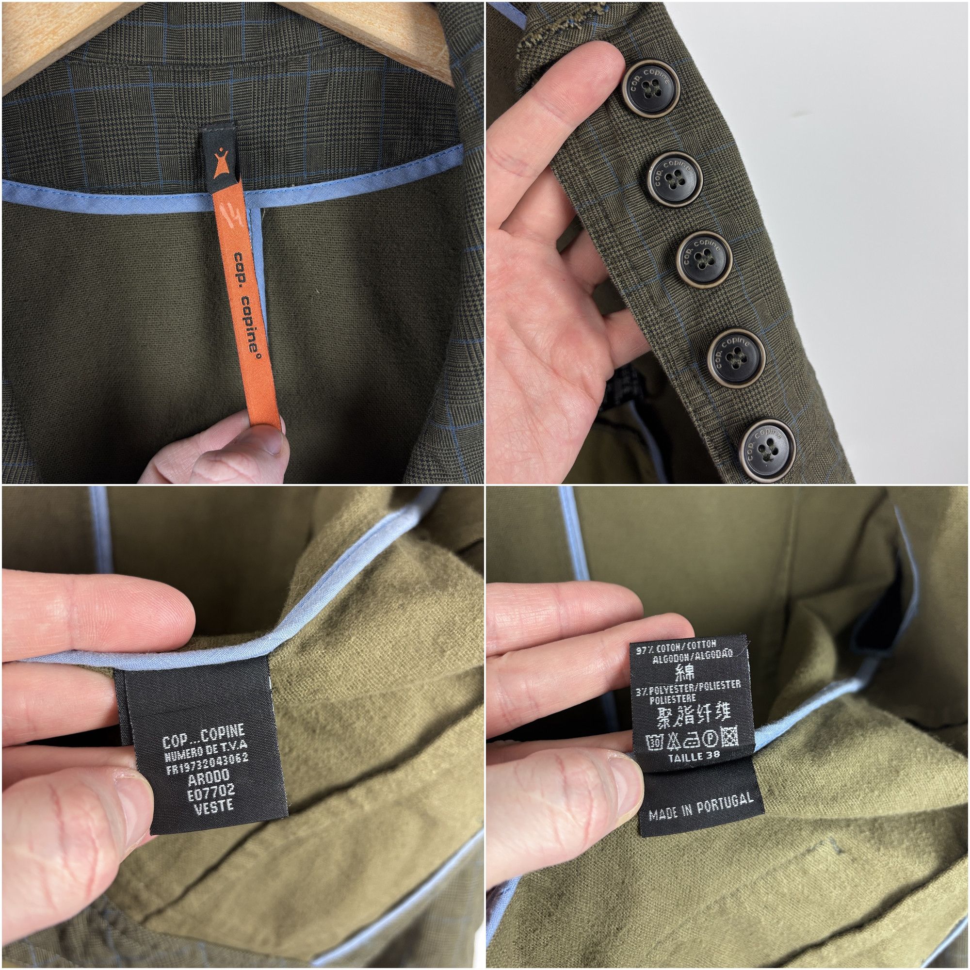 Cop Copine Vintage Cop Copine Check Cotton Blazer Green Size 38 Size XS / US 0-2 / IT 36-38 - 8 Thumbnail