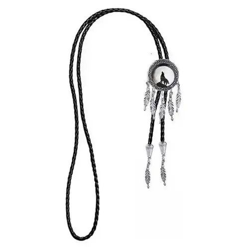 Other Western White Moon Wolf Feather Bolo Tie Size ONE SIZE - 2 Thumbnail