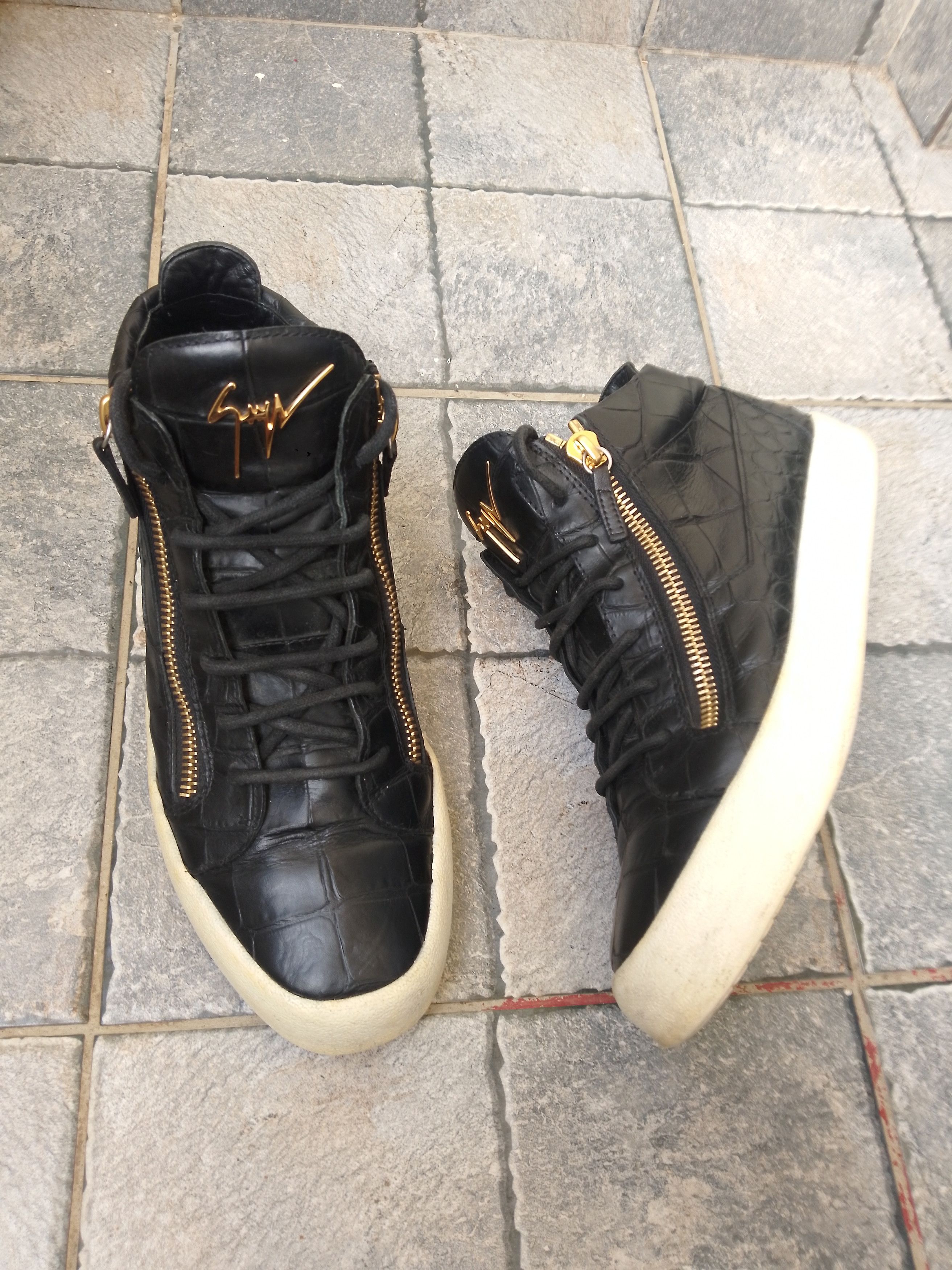 Giuseppe Zanotti Black crocodile embossed leather sneakers Size US 10.5 / EU 43-44 - 7 Thumbnail