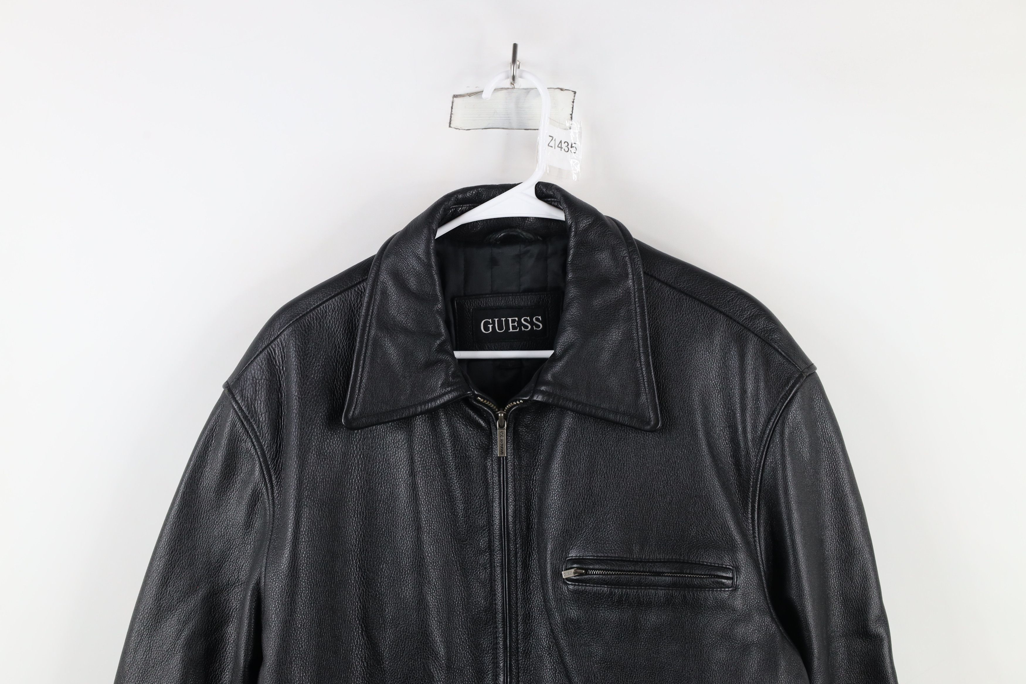 Guess × Vintage Vintage Y2K Guess Heavyweight Leather Collared Jacket Black Size US L / EU 52-54 / 3 - 2 Thumbnail
